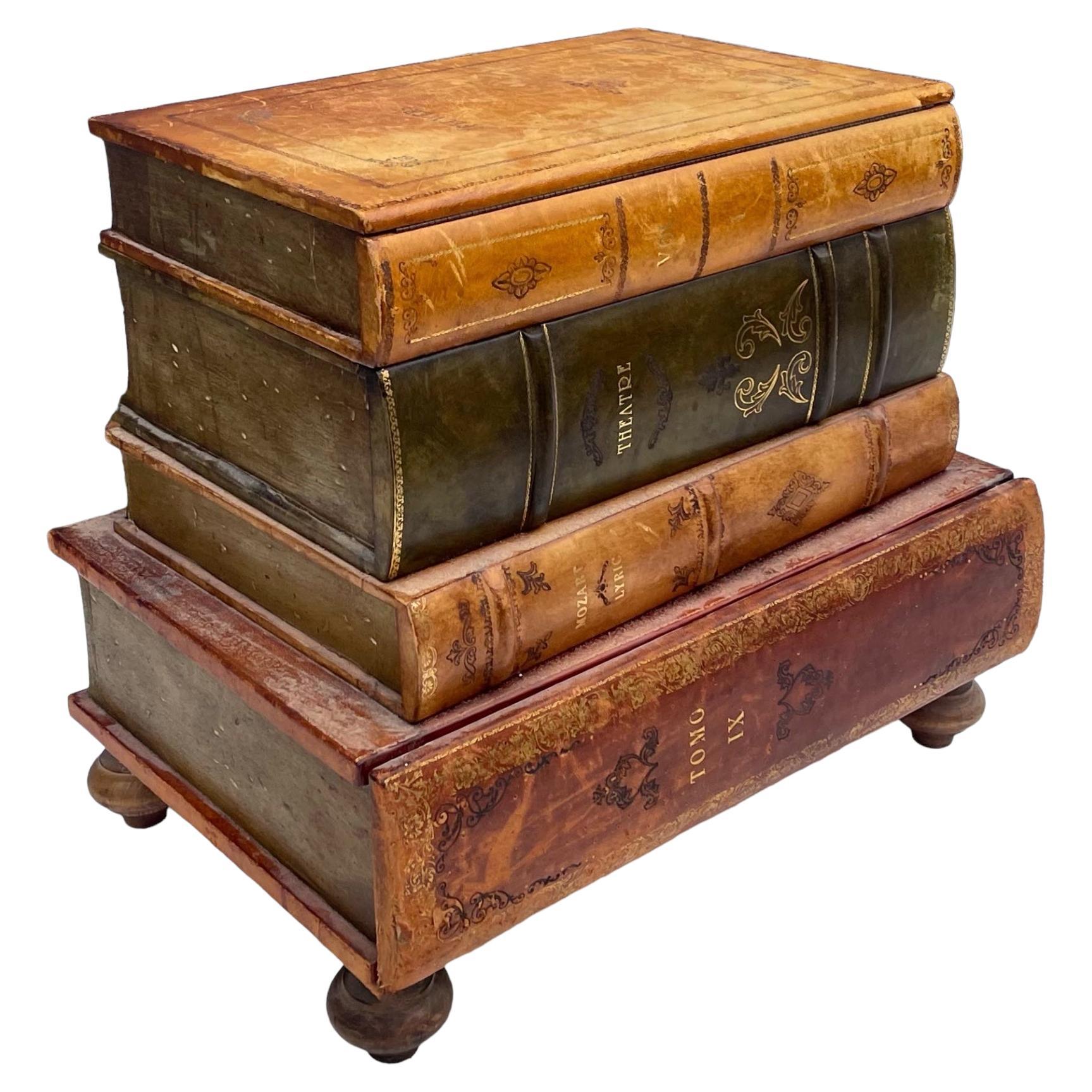 Early 20th -C. Italian Regency Style Leather Book Form Side / Drinks Table