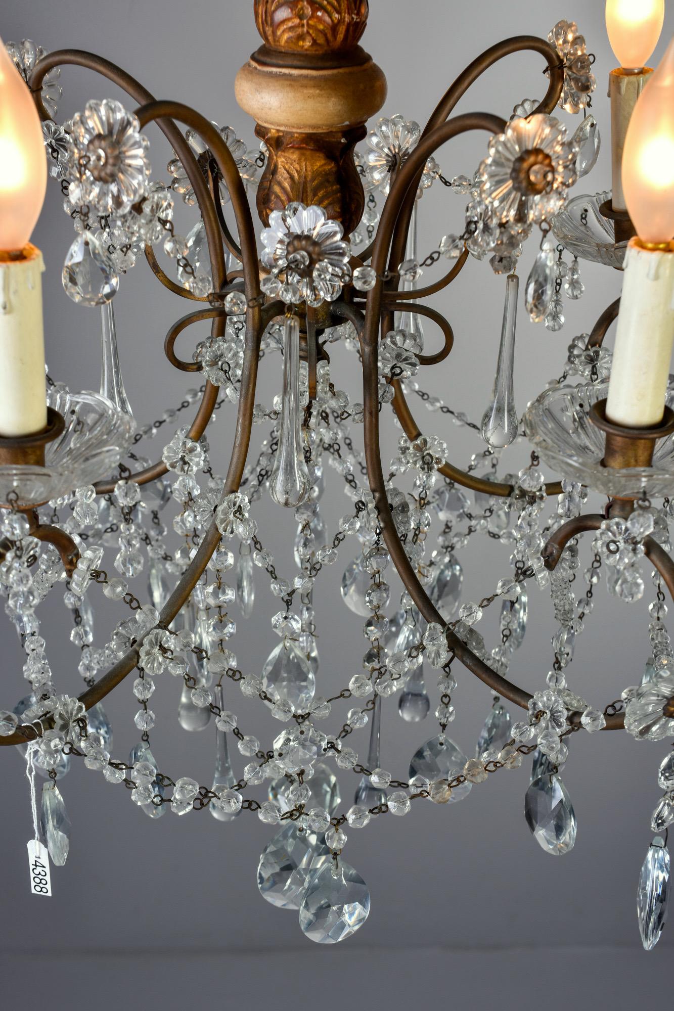 Early 20th Century Italian Five Light Crystal and Giltwood Chandelier 3