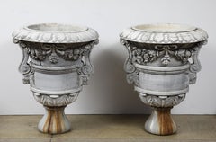 20th C. Grand Scale Italian Statuary Marble Jardineres