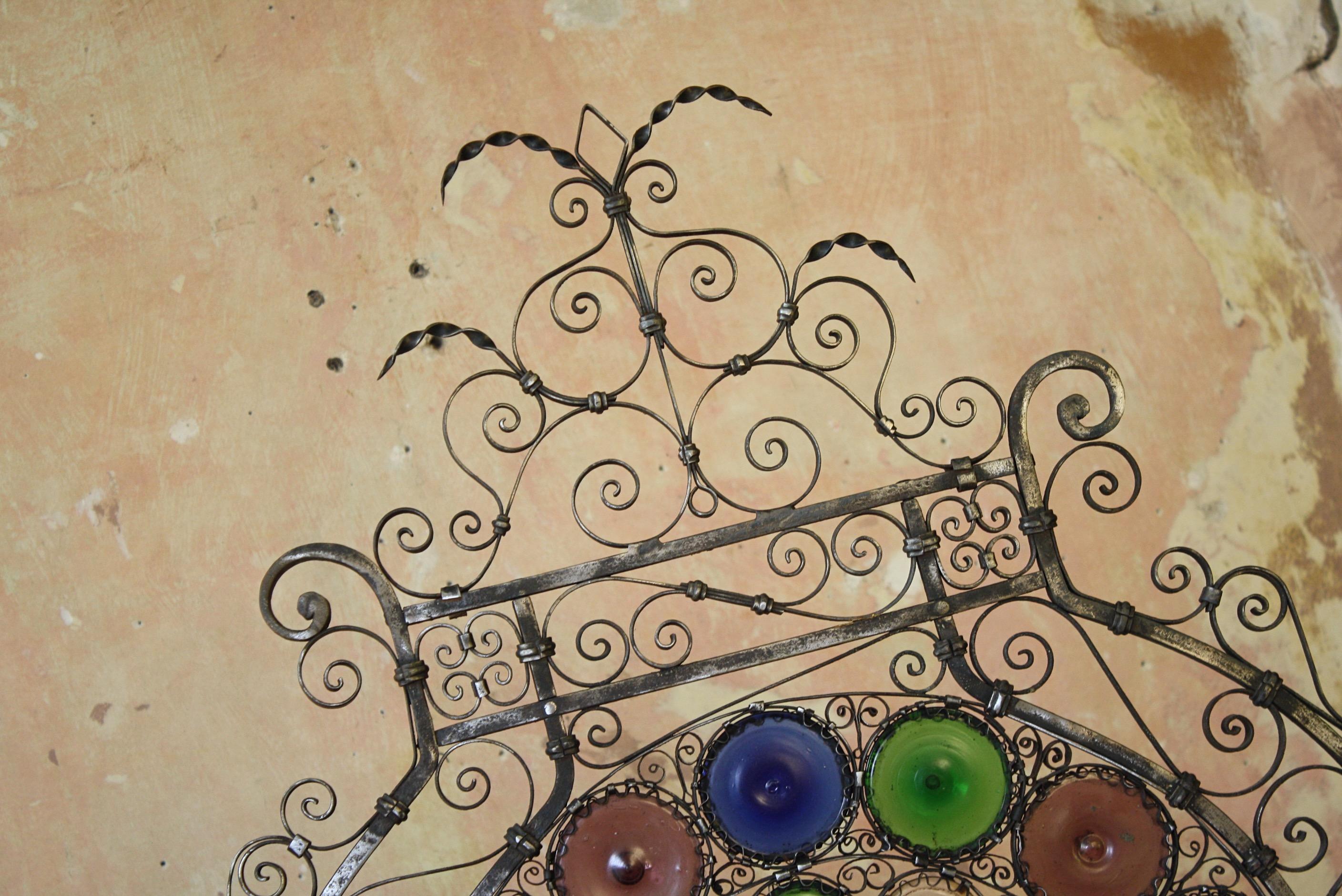 Early 20th C Italian Venetian Wrought Iron and Stained Murano Glass Fire Screen 7