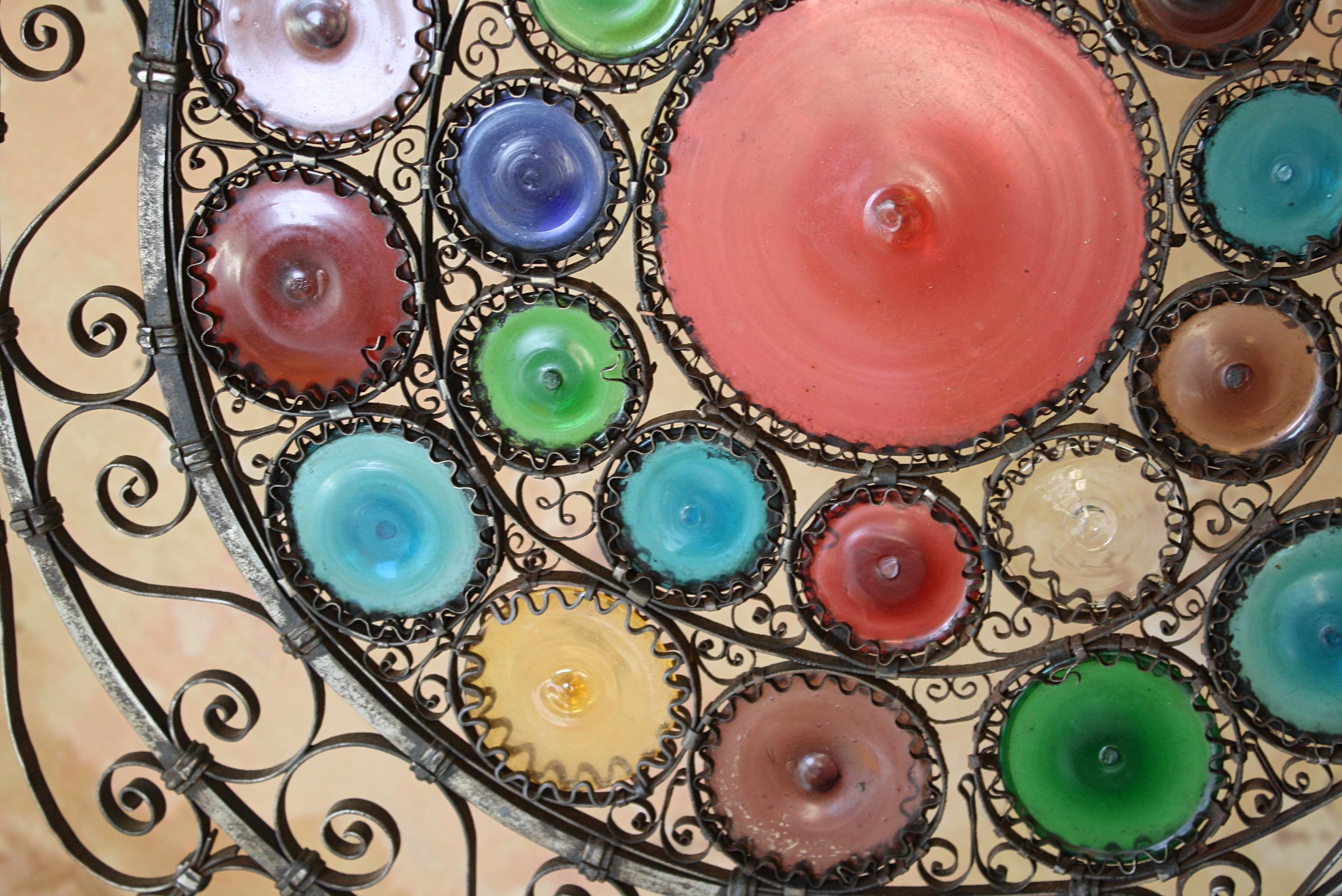 Early 20th C Italian Venetian Wrought Iron and Stained Murano Glass Fire Screen 8