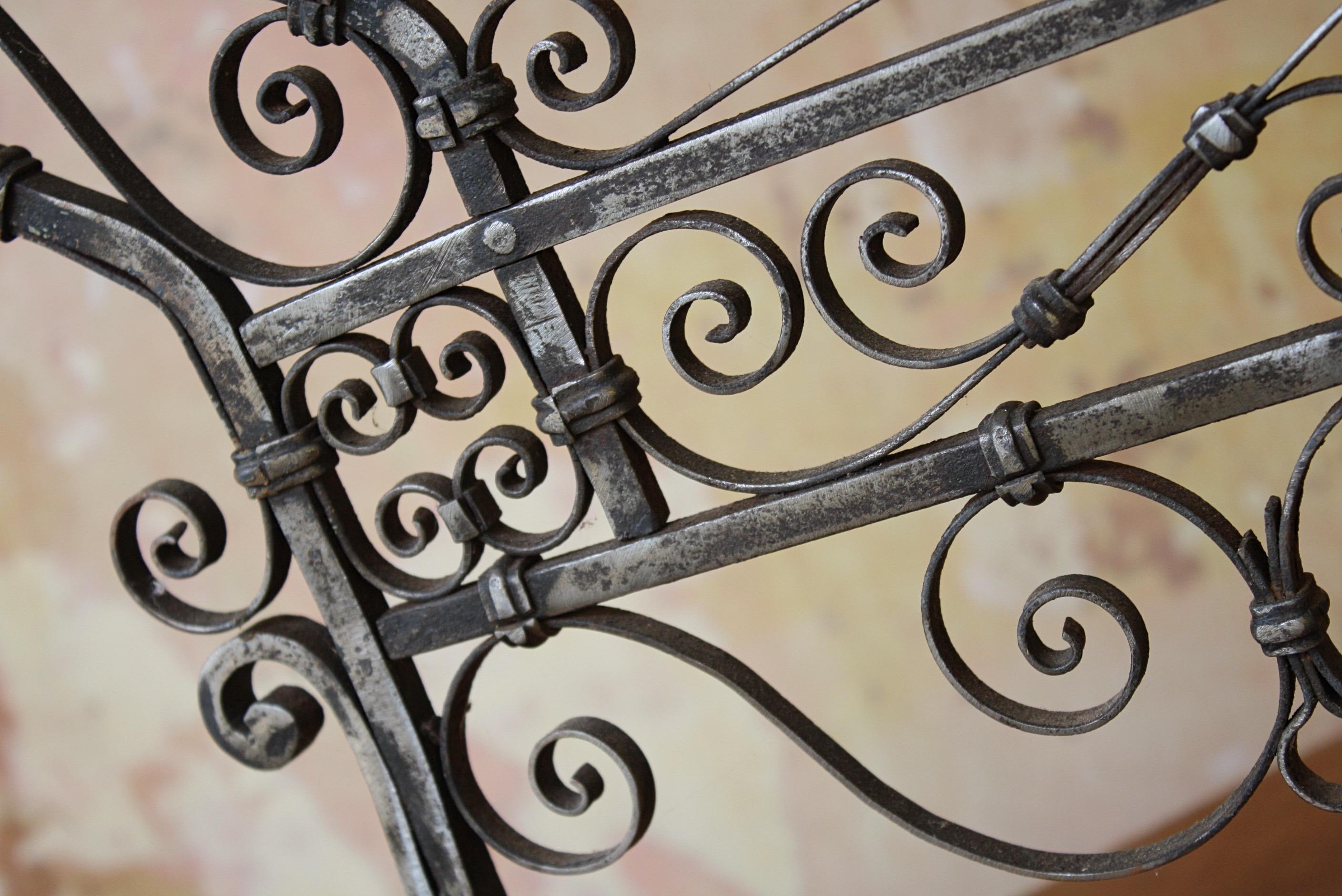 Early 20th C Italian Venetian Wrought Iron and Stained Murano Glass Fire Screen 11