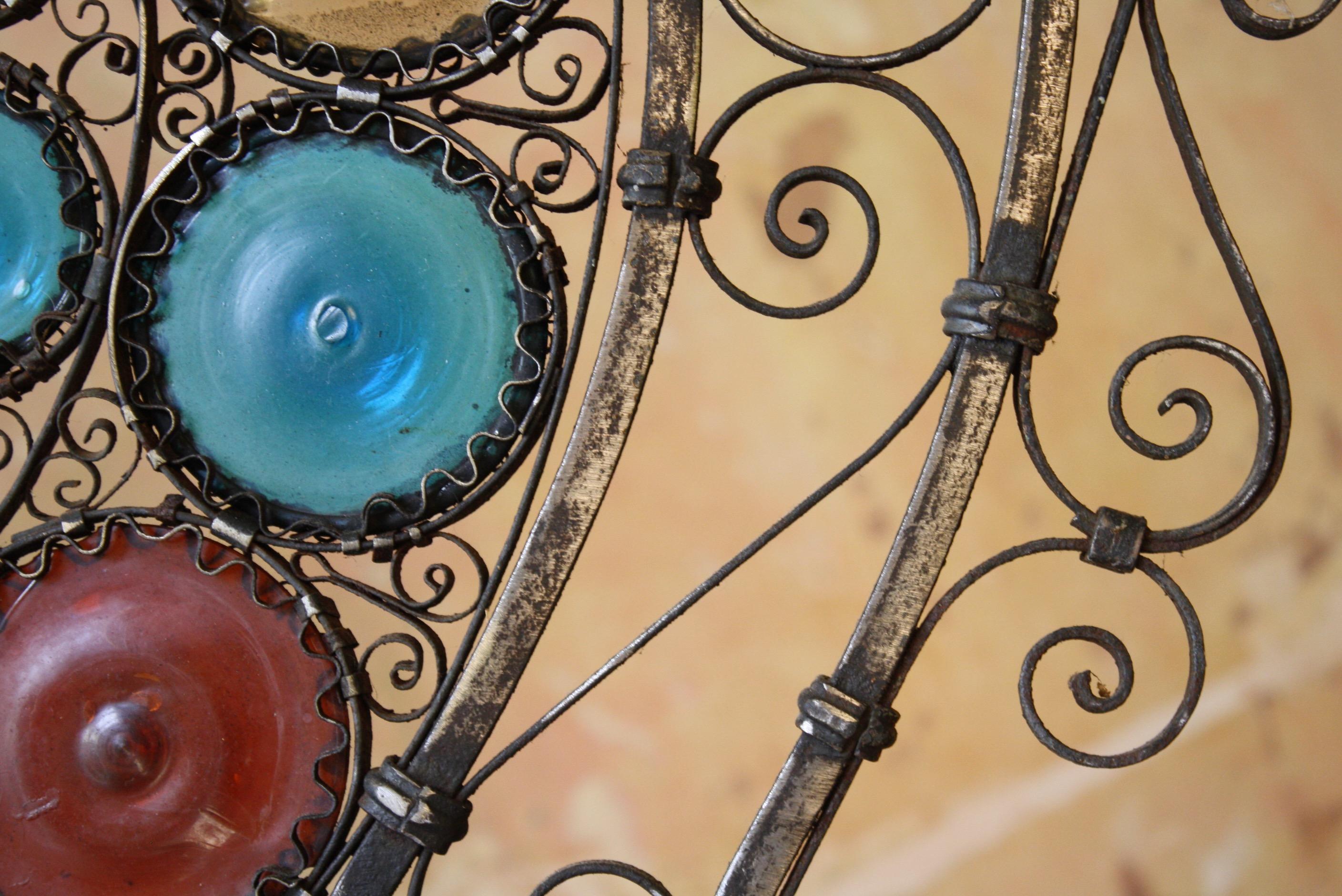 Early 20th C Italian Venetian Wrought Iron and Stained Murano Glass Fire Screen 12