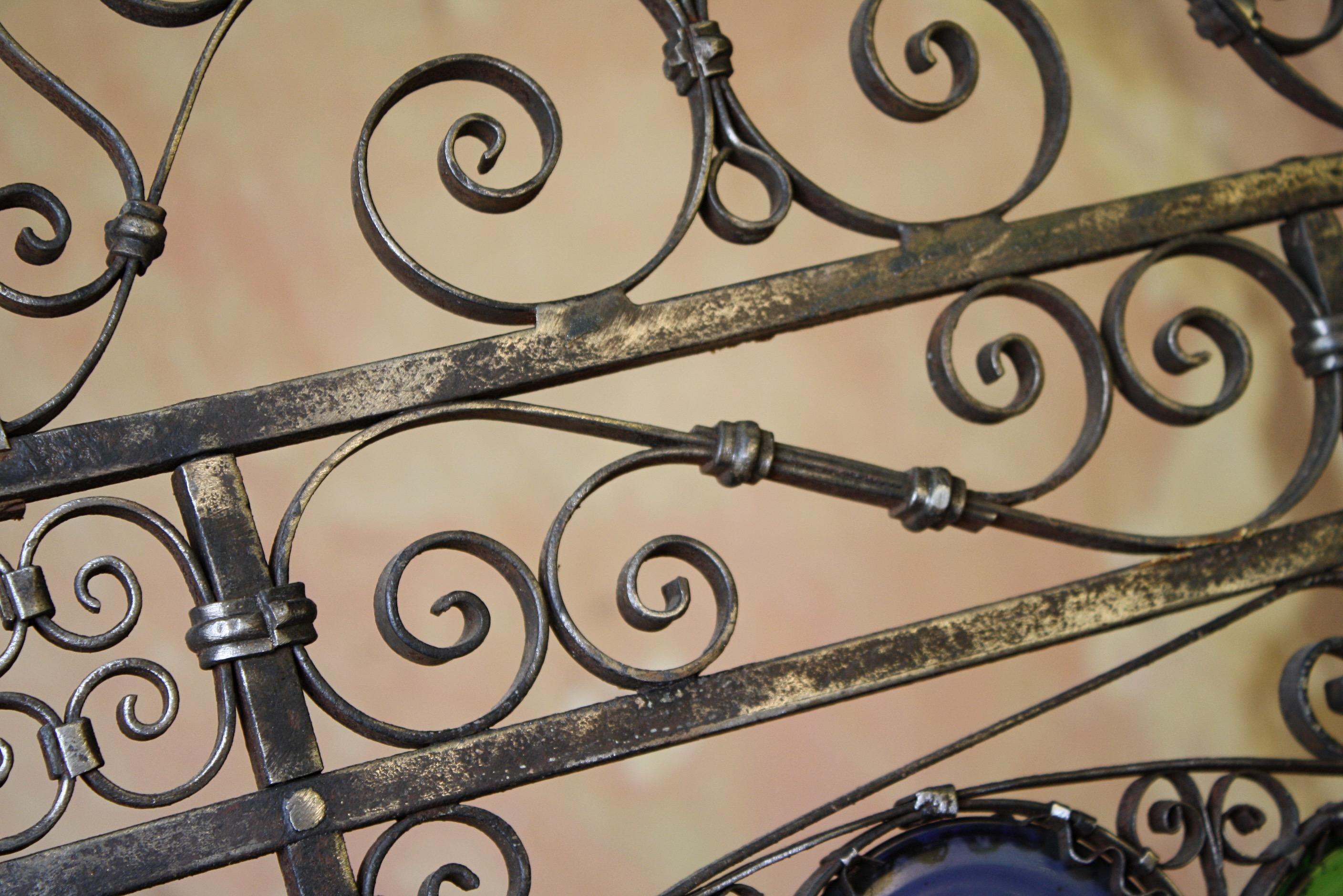 Early 20th C Italian Venetian Wrought Iron and Stained Murano Glass Fire Screen 13
