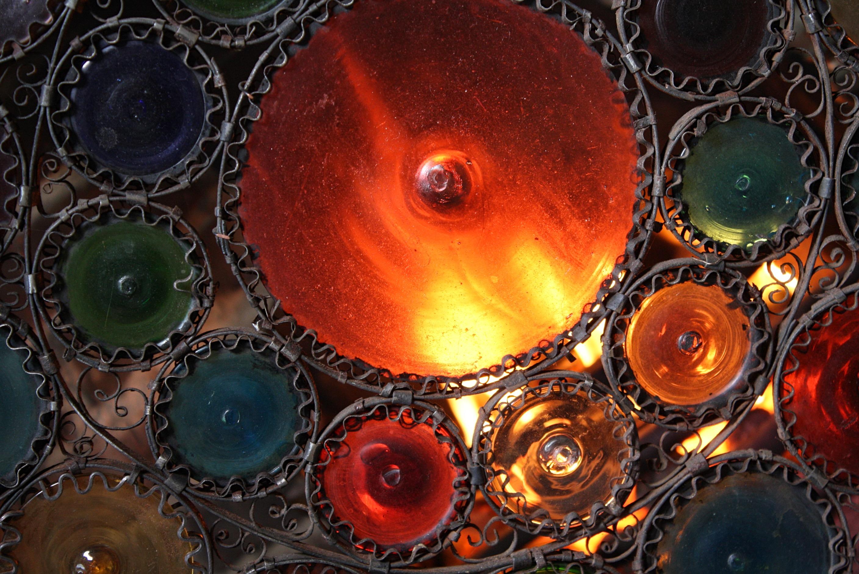 Stained Glass Early 20th C Italian Venetian Wrought Iron and Stained Murano Glass Fire Screen