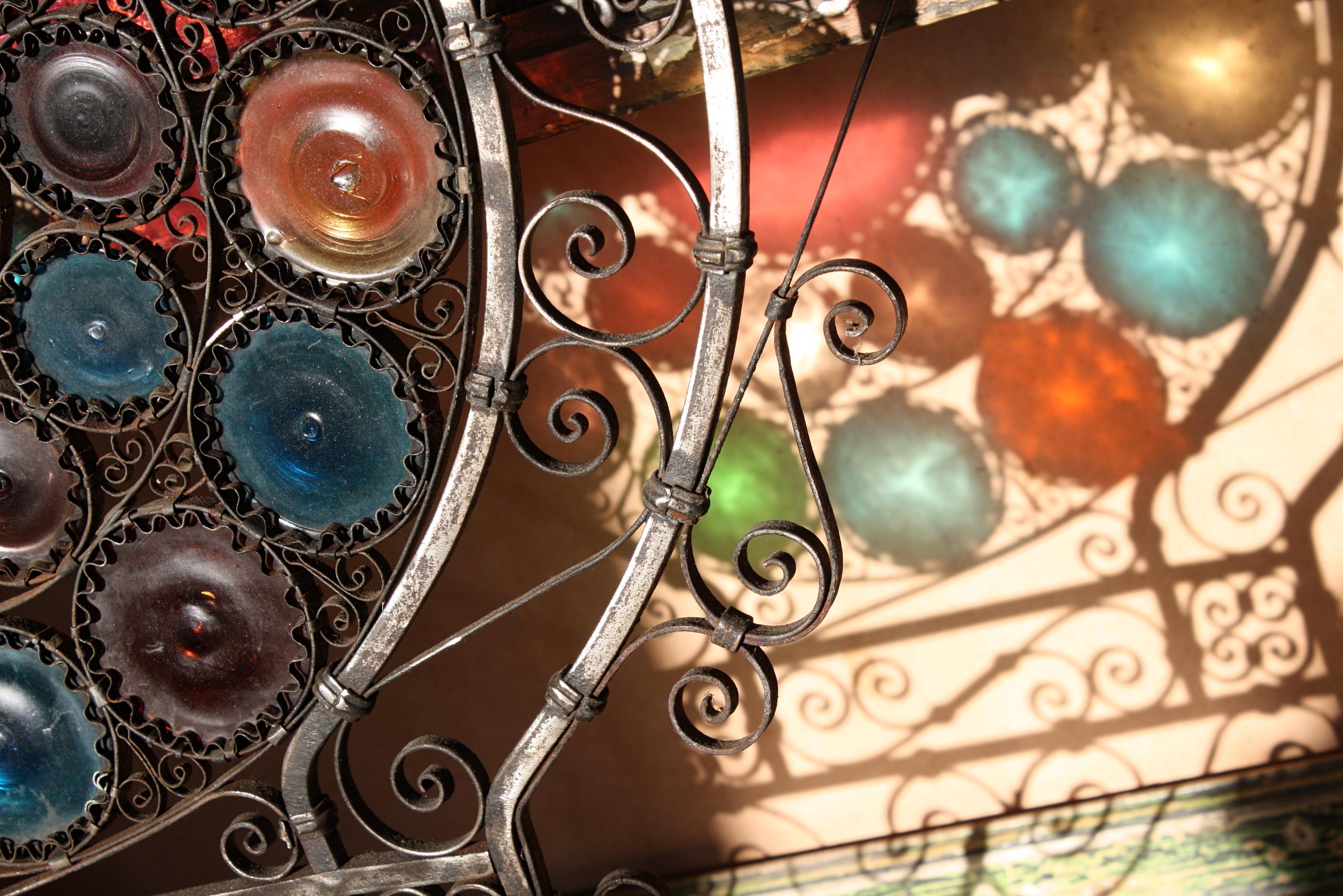 Early 20th C Italian Venetian Wrought Iron and Stained Murano Glass Fire Screen 4