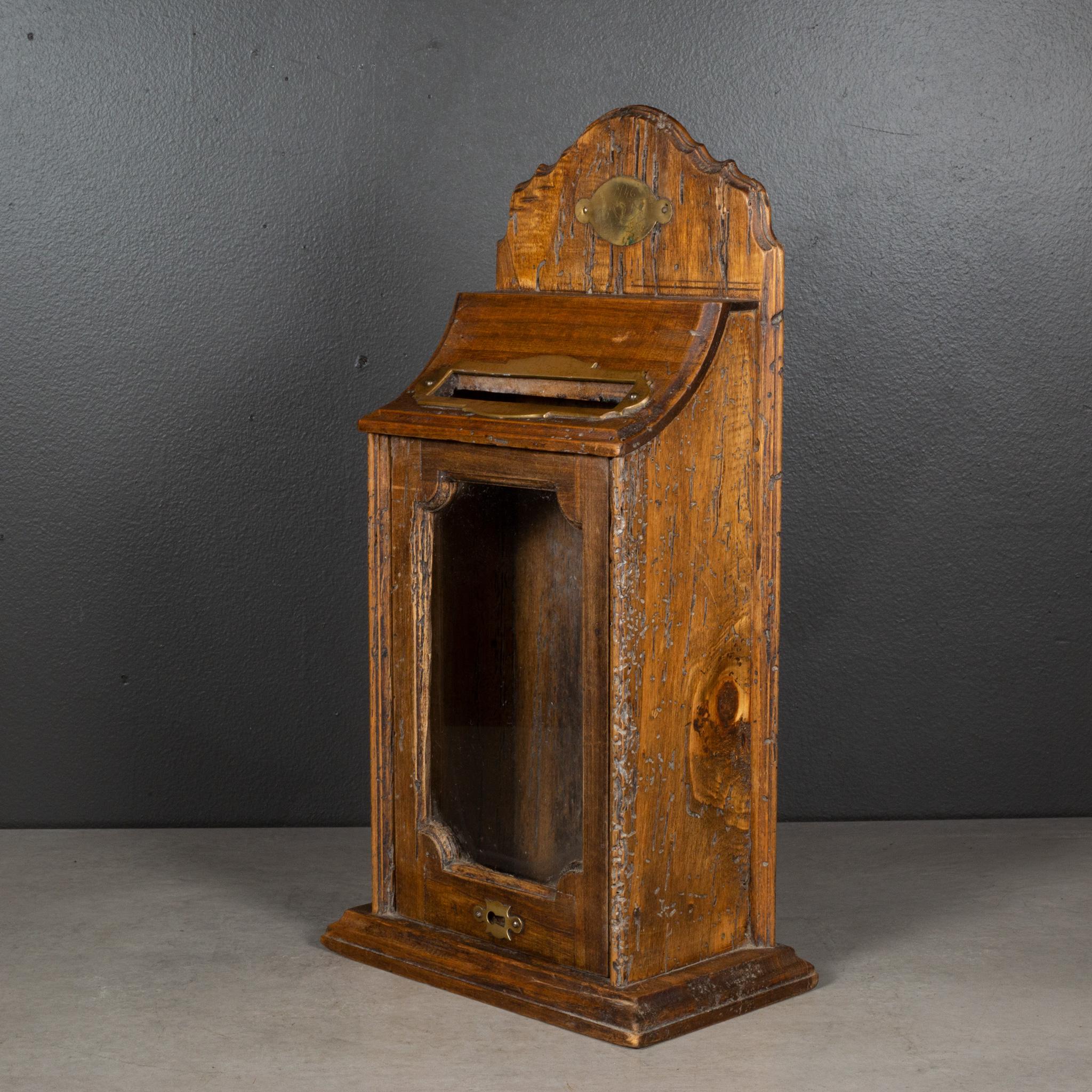 Rustic Early 20th c. Italian Wood and Brass Mailbox c.1920-1940