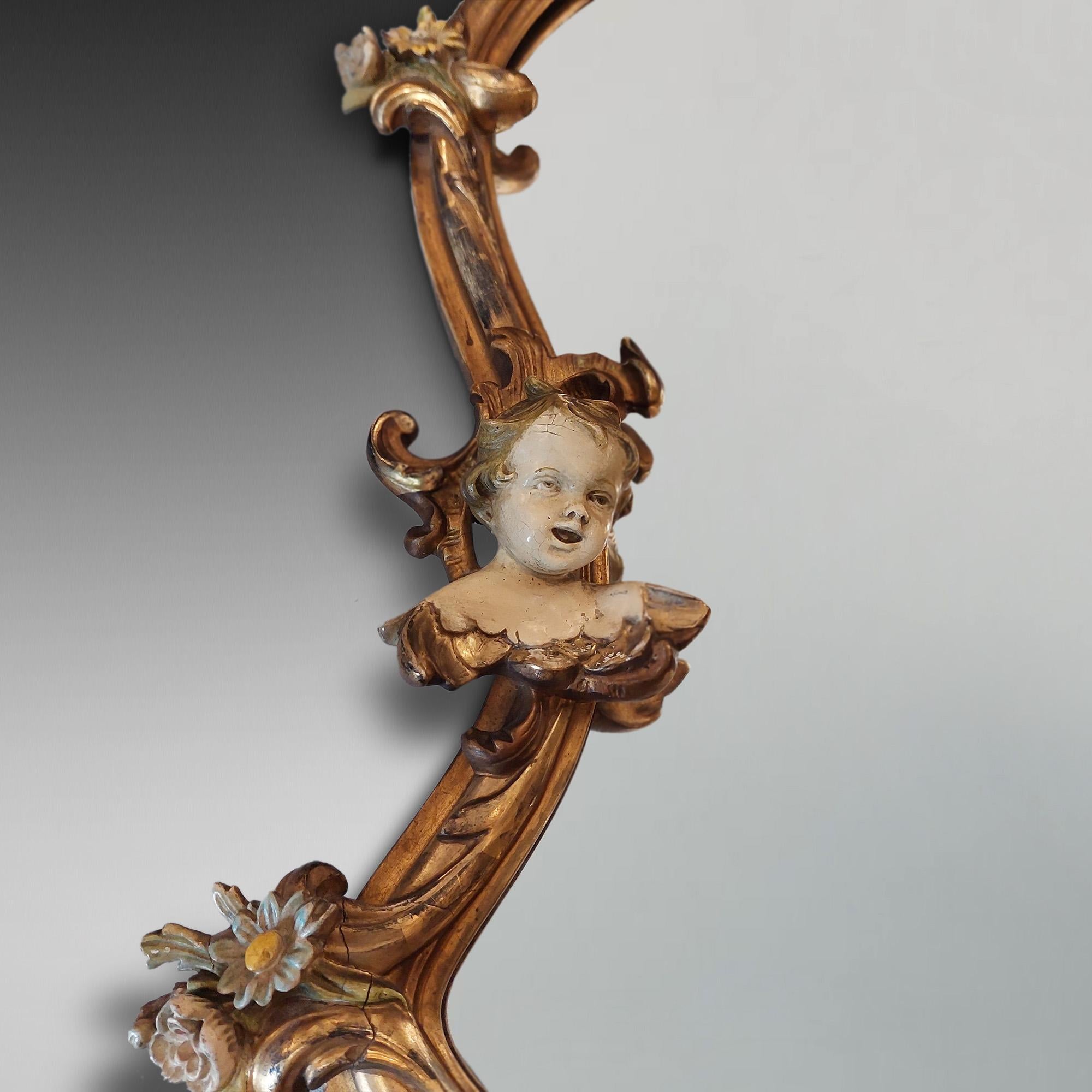 Rococo Revival Early 20th C Italiante Giltwood and Gesso Painted Wall Mirror For Sale