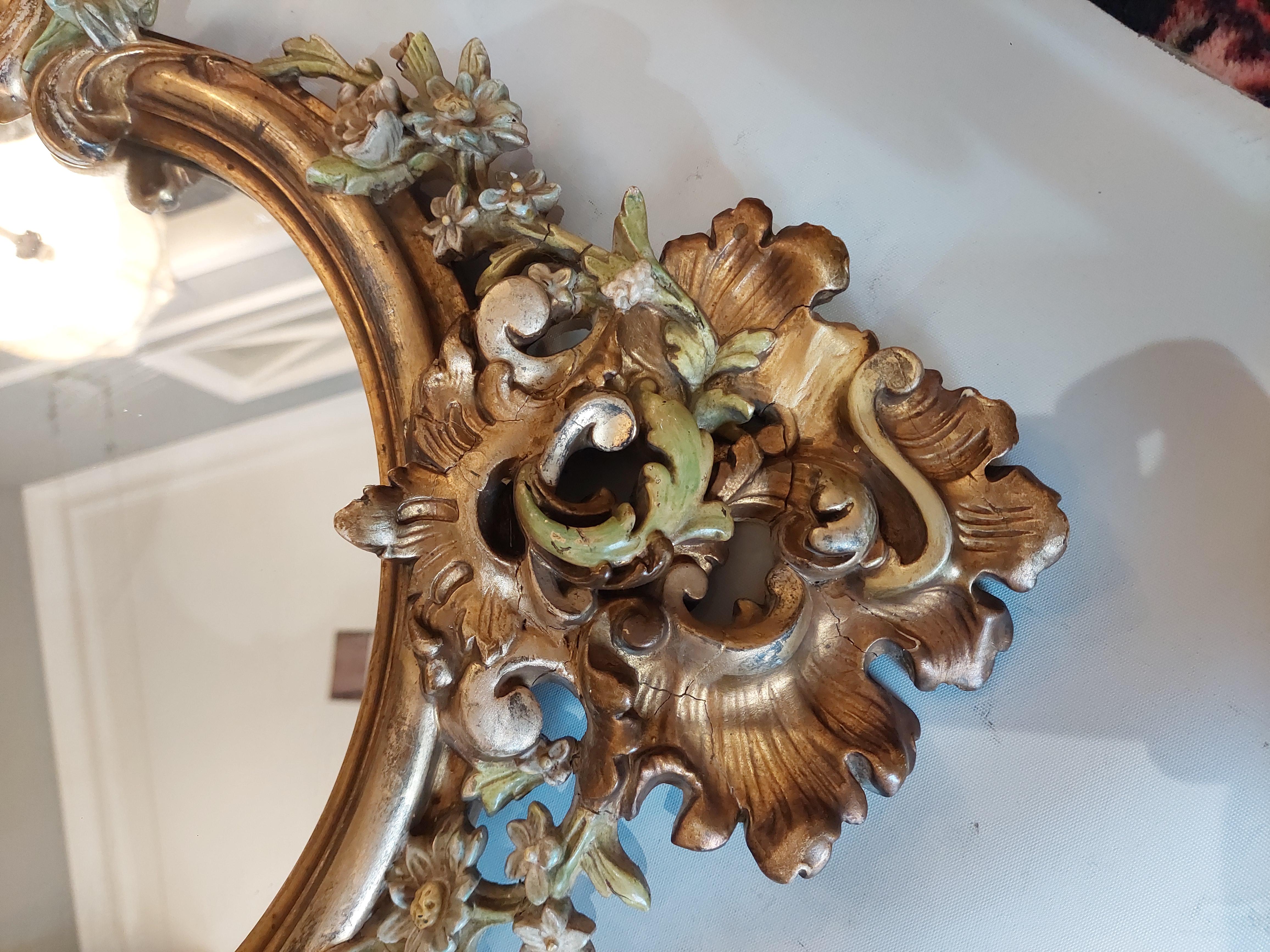 Early 20th C Italiante Giltwood and Gesso Painted Wall Mirror For Sale 1