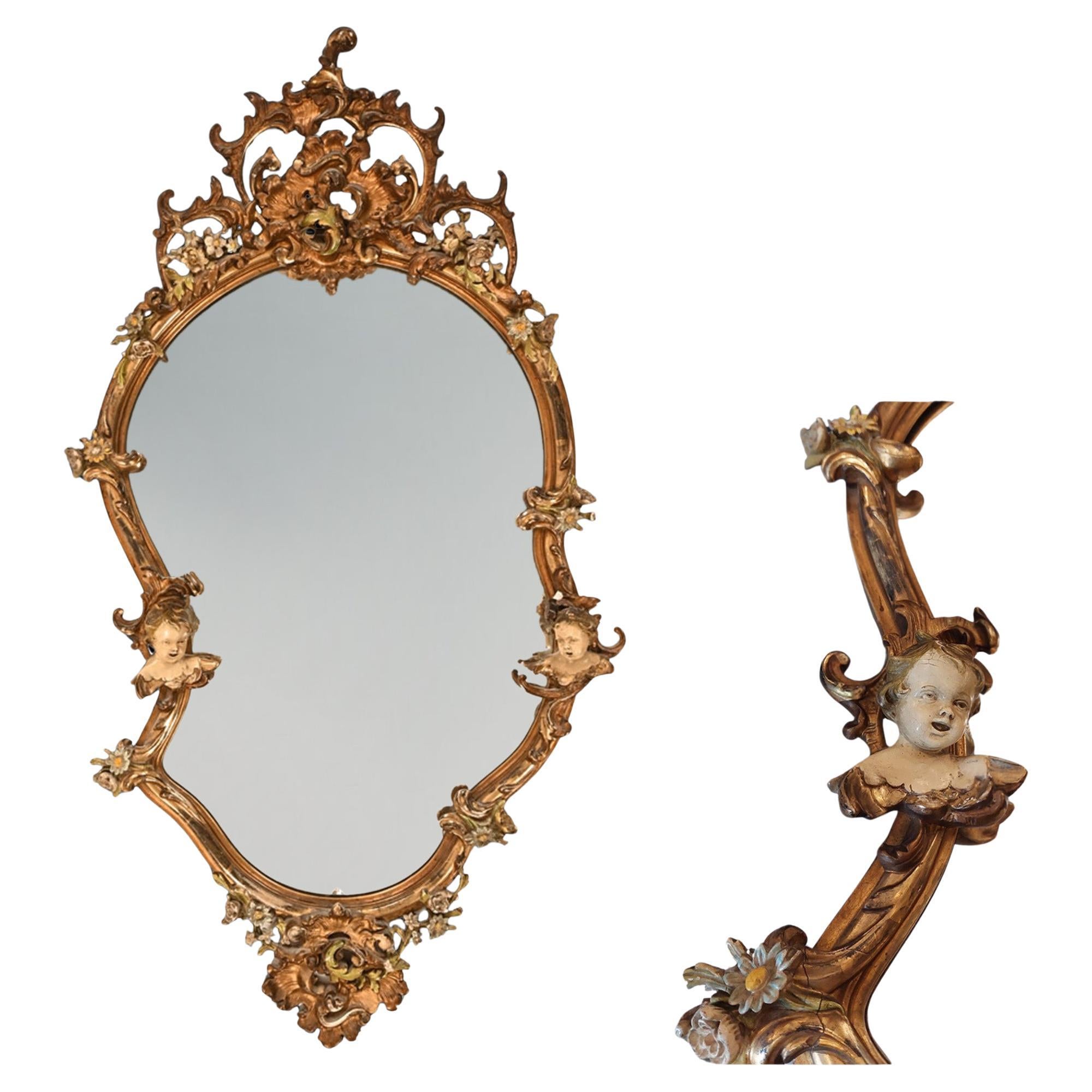 Early 20th C Italiante Giltwood and Gesso Painted Wall Mirror For Sale