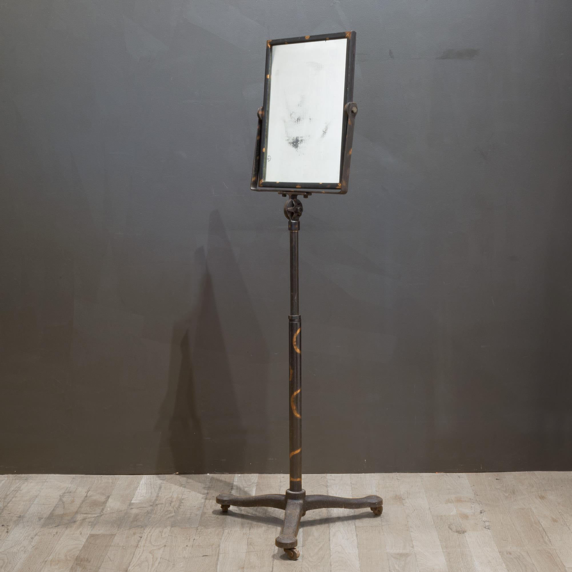 Industrial Early 20th c. Japanned Barber's Shaving Mirror c.1920