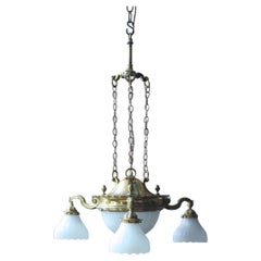 Début du 20e siècle Jefferson & Co. for G.E.C Moonstone Brass Chandelier Light Pendant