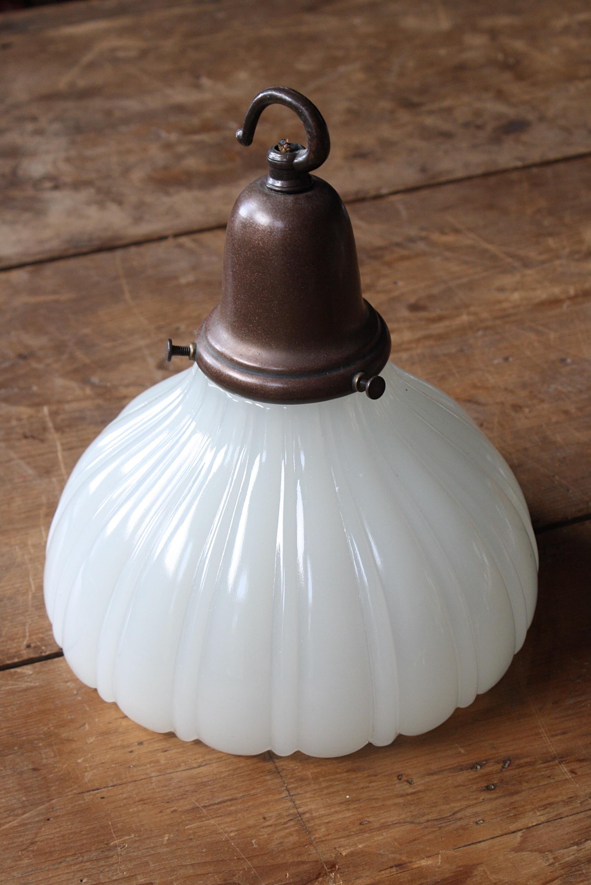 Early 20th C Jefferson Copper & Opaline Pantry Country House Pendant Light 1