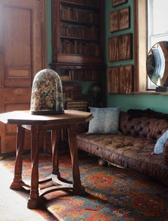 Early 20th C Knitted Flower Display Under Glass Dome Stumpwork Folk Art Curio