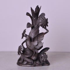 Early 20th C Large Black Forest Carving with Bird and Nest