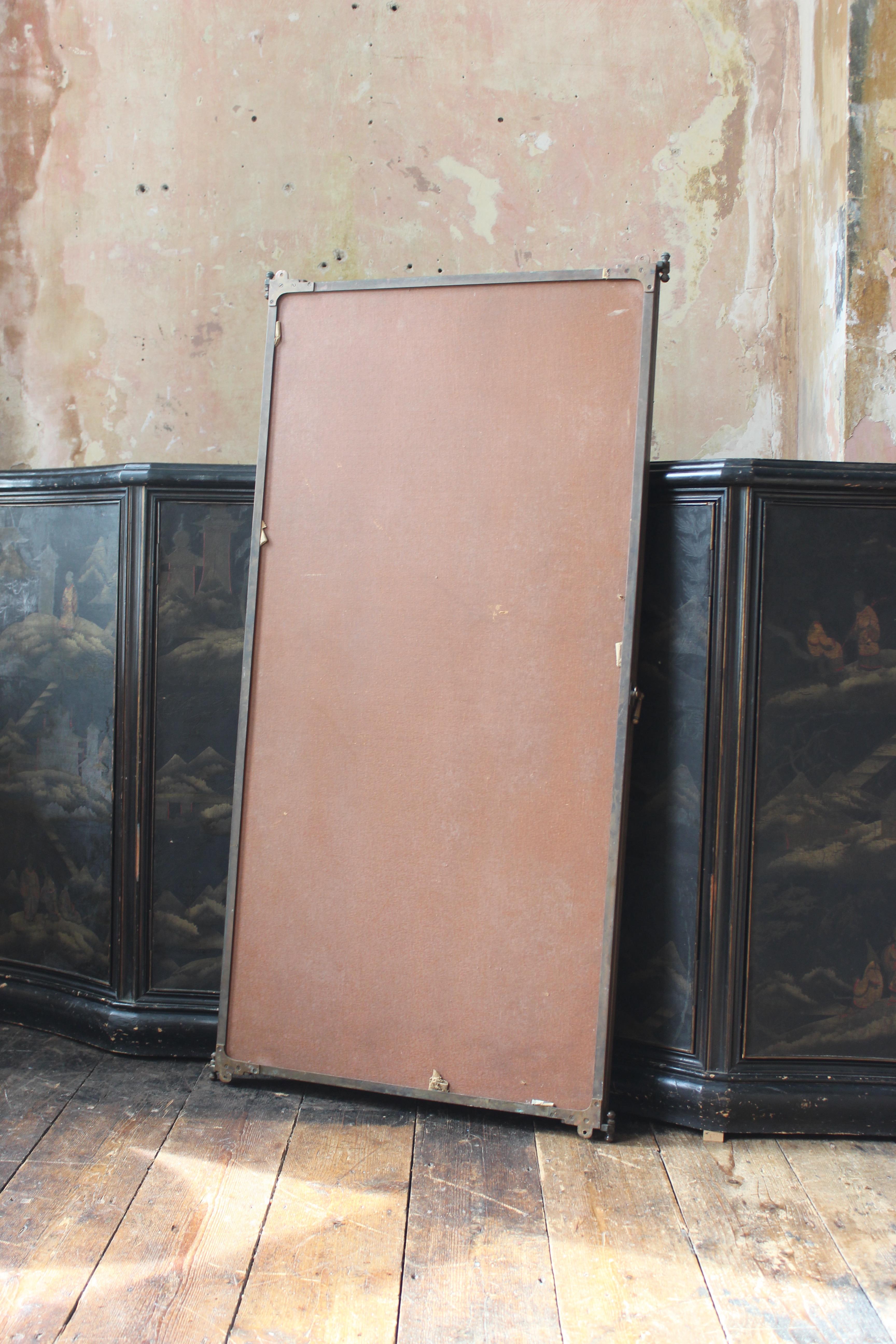 Early 20th C Large Brot Brass Bound Triptych Oxidised Foxed Dressing Mirror In Good Condition In Lowestoft, GB