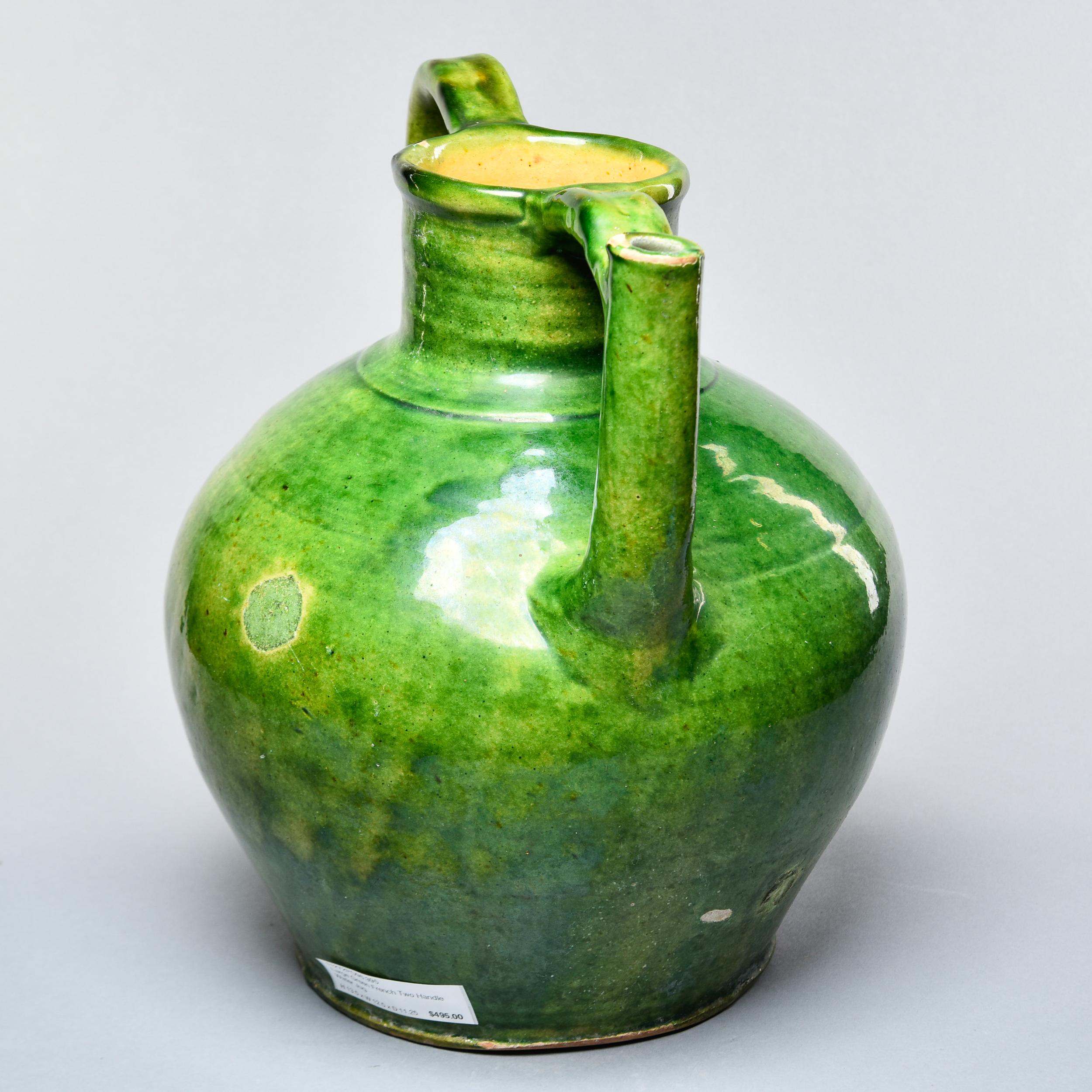 20th Century Early 20th C Large Green French Two Handle Water Jug