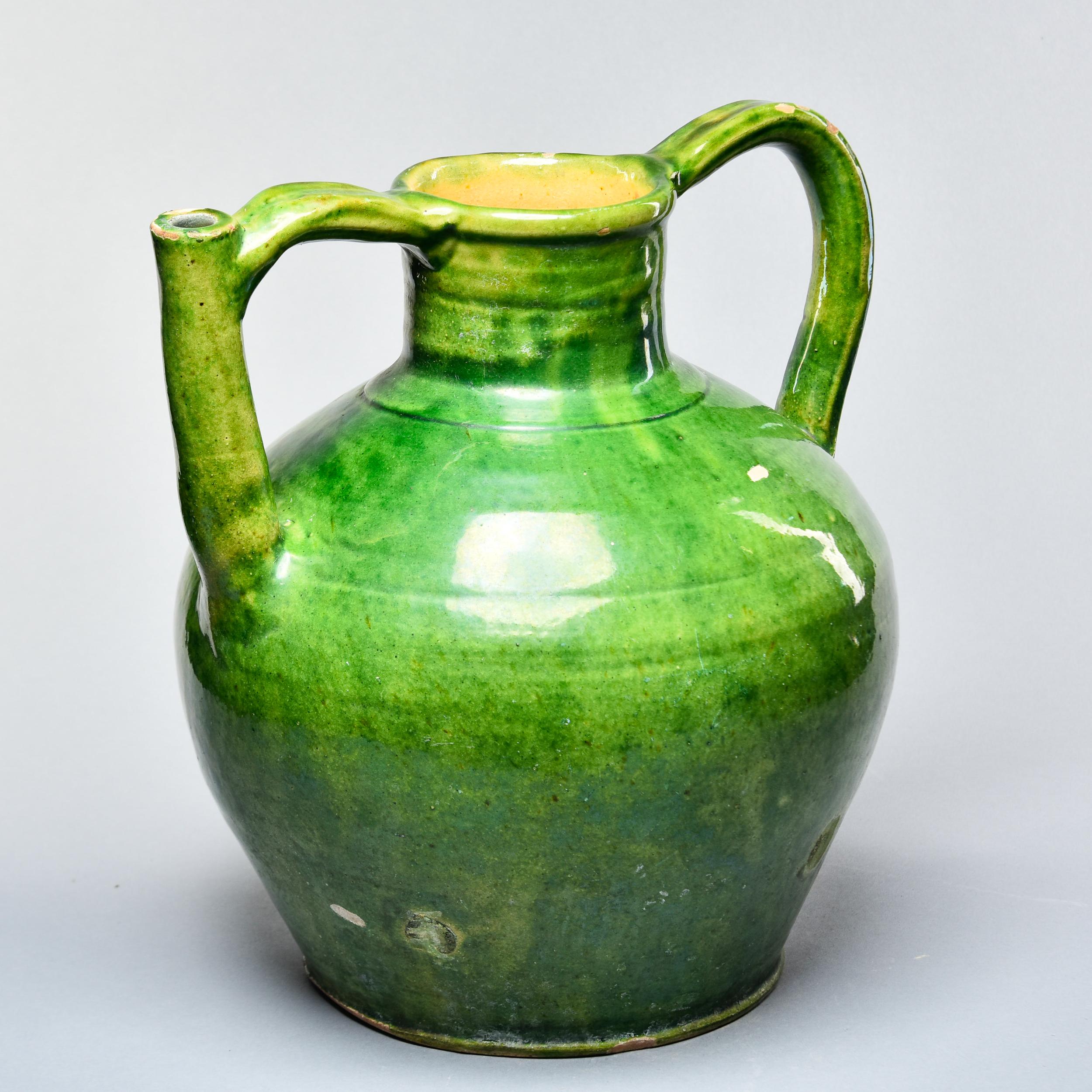 Pottery Early 20th C Large Green French Two Handle Water Jug