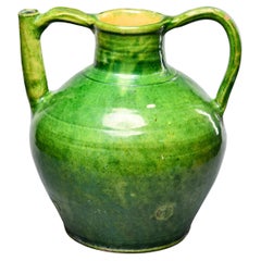 Antique Early 20th C Large Green French Two Handle Water Jug