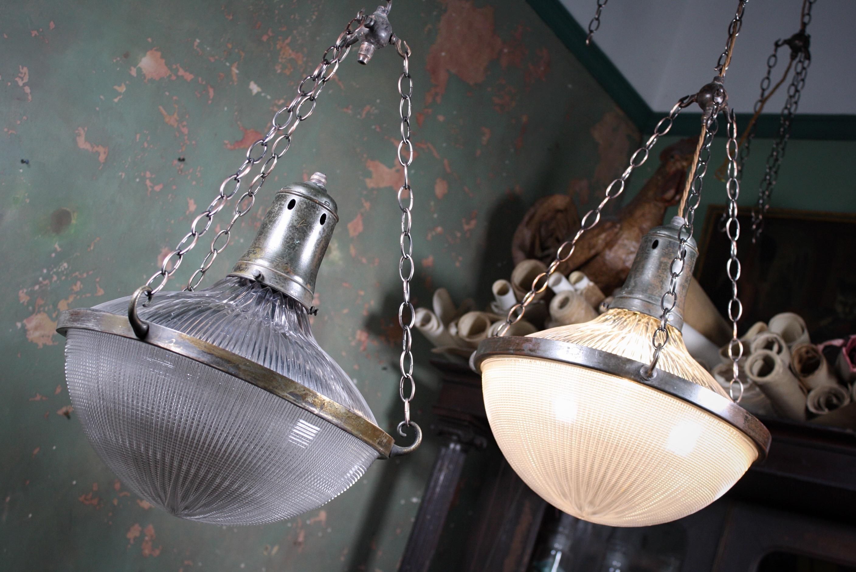 Early 20th C Extra Large Holophane Blondel Stiletto Pendants Lights 2 Available 6