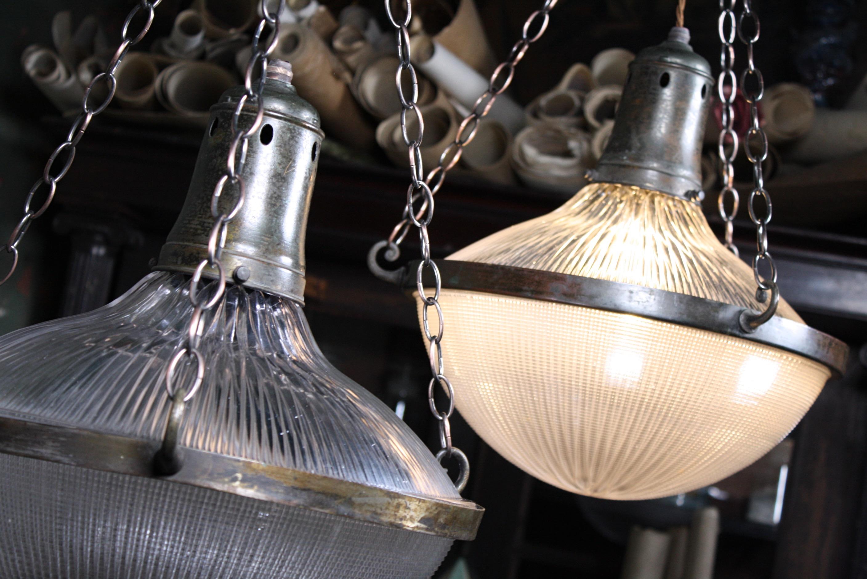 Early 20th C Extra Large Holophane Blondel Stiletto Pendants Lights 2 Available 9