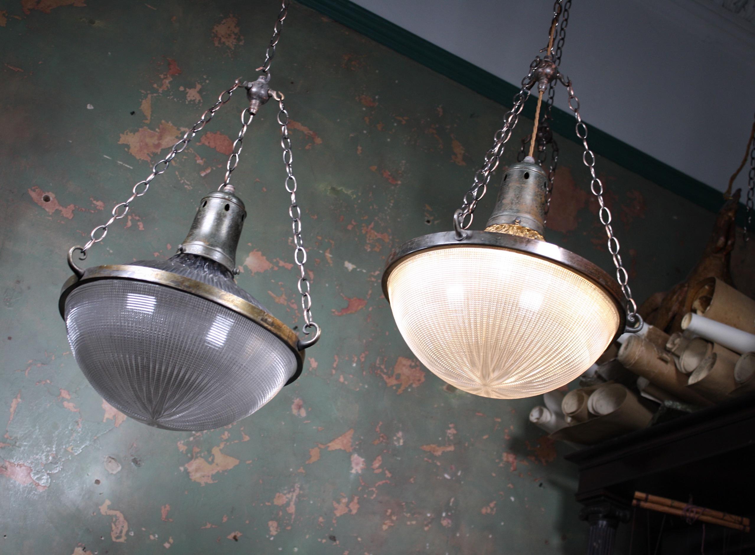 20th Century Early 20th C Extra Large Holophane Blondel Stiletto Pendants Lights 2 Available