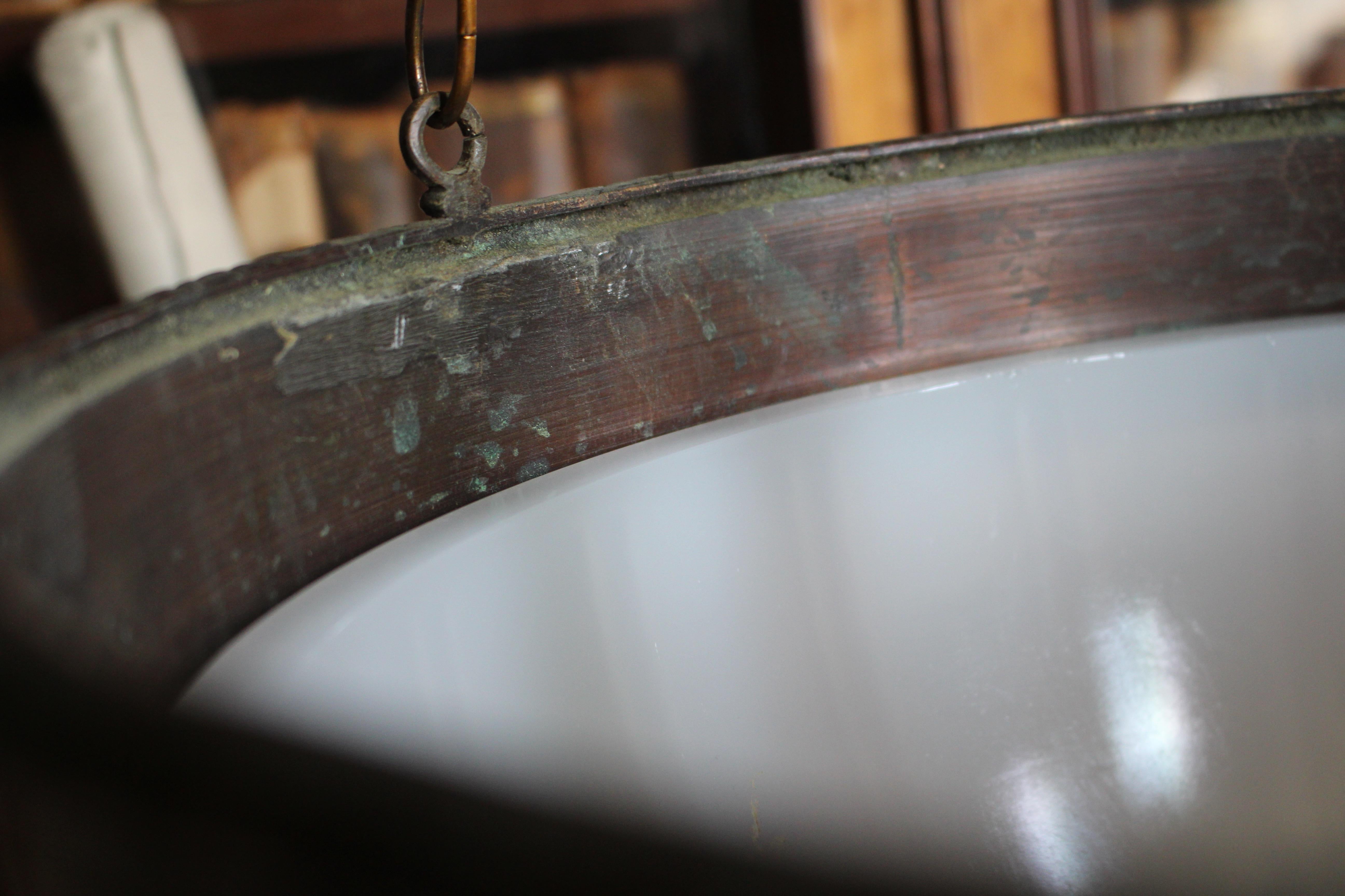 Early 20th C large Jefferson Milk Glass Edwardian Plafonnier Pendant Light 5