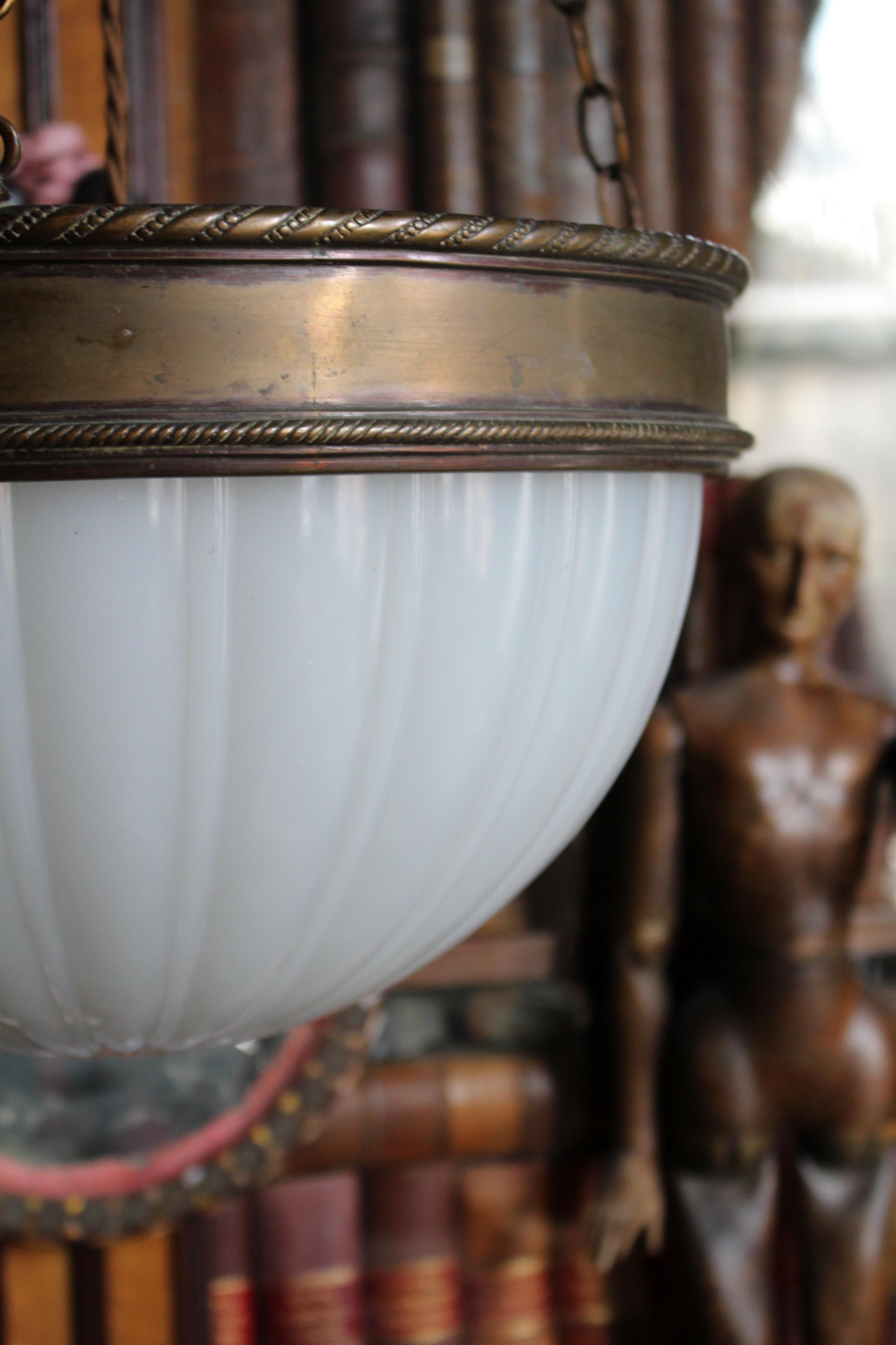 Early 20th C large Jefferson Milk Glass Edwardian Plafonnier Pendant Light 1