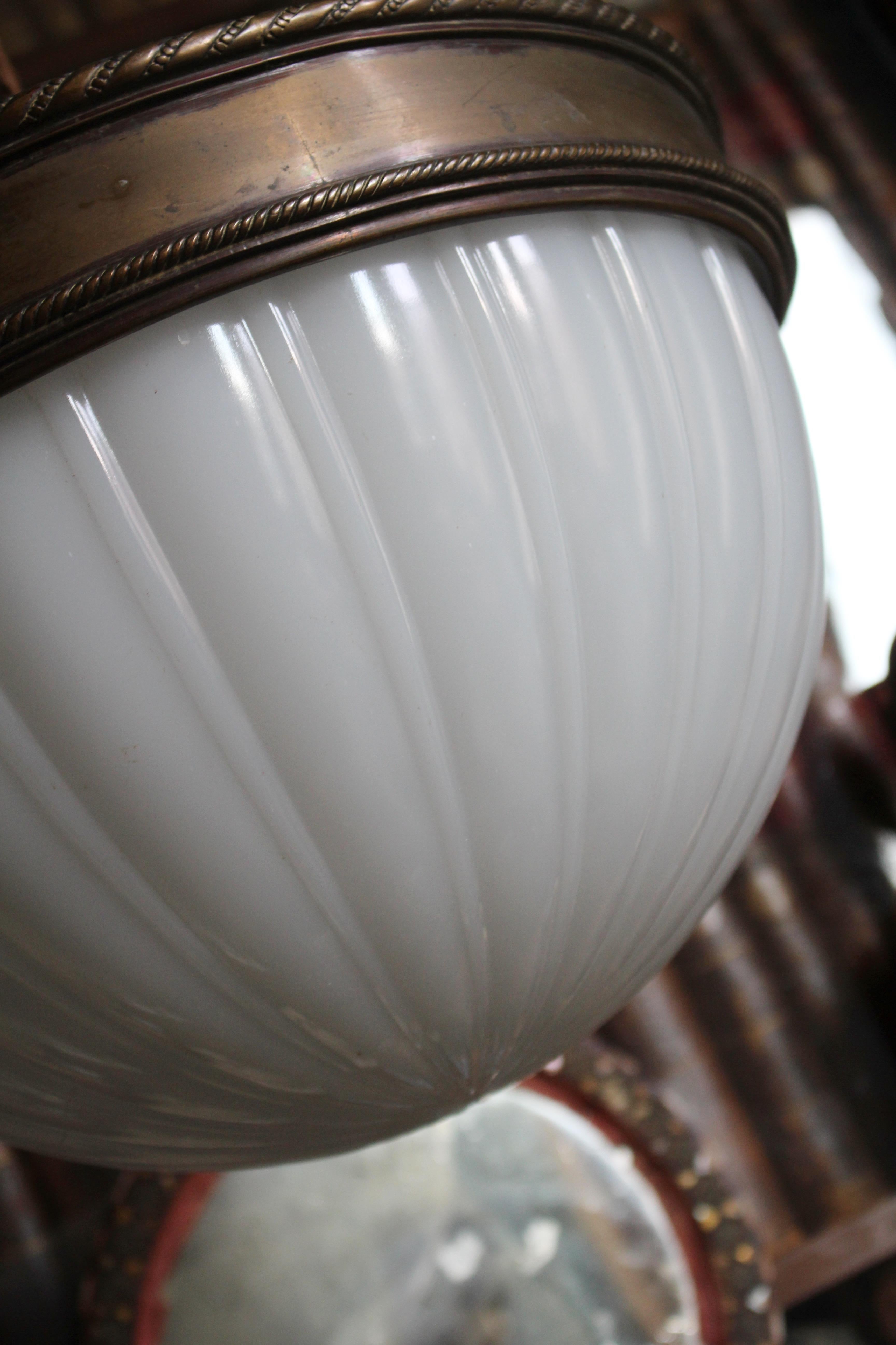 Early 20th C large Jefferson Milk Glass Edwardian Plafonnier Pendant Light 2