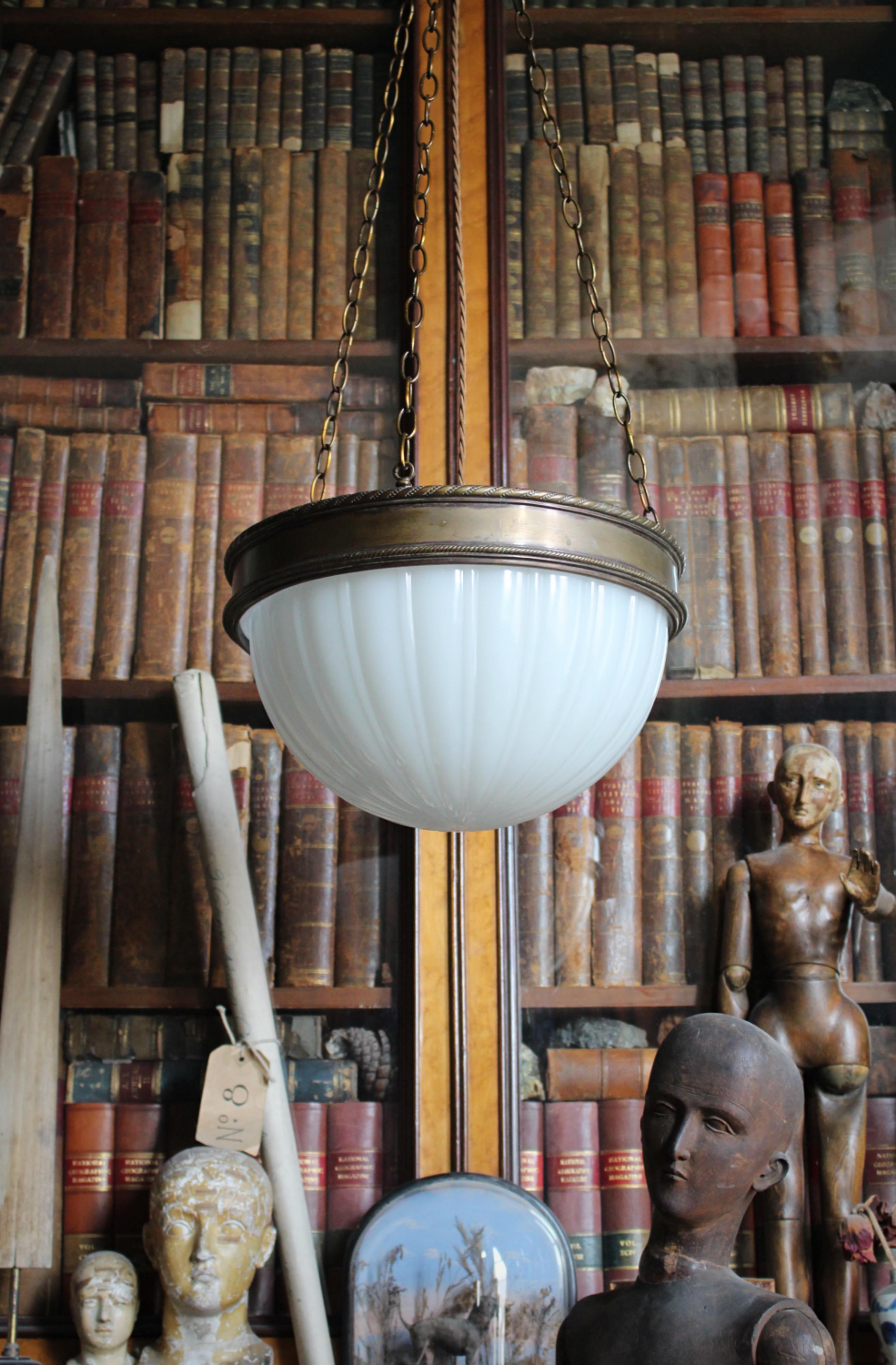Early 20th C large Jefferson Milk Glass Edwardian Plafonnier Pendant Light 3