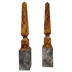 Antique Early 20th-C Large Neoclassical Style Italian Wood and Marble Obelisks, a Pair