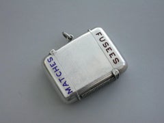 Large Silver and Enamel Dual Compartment Vesta Case Matches and Fusees