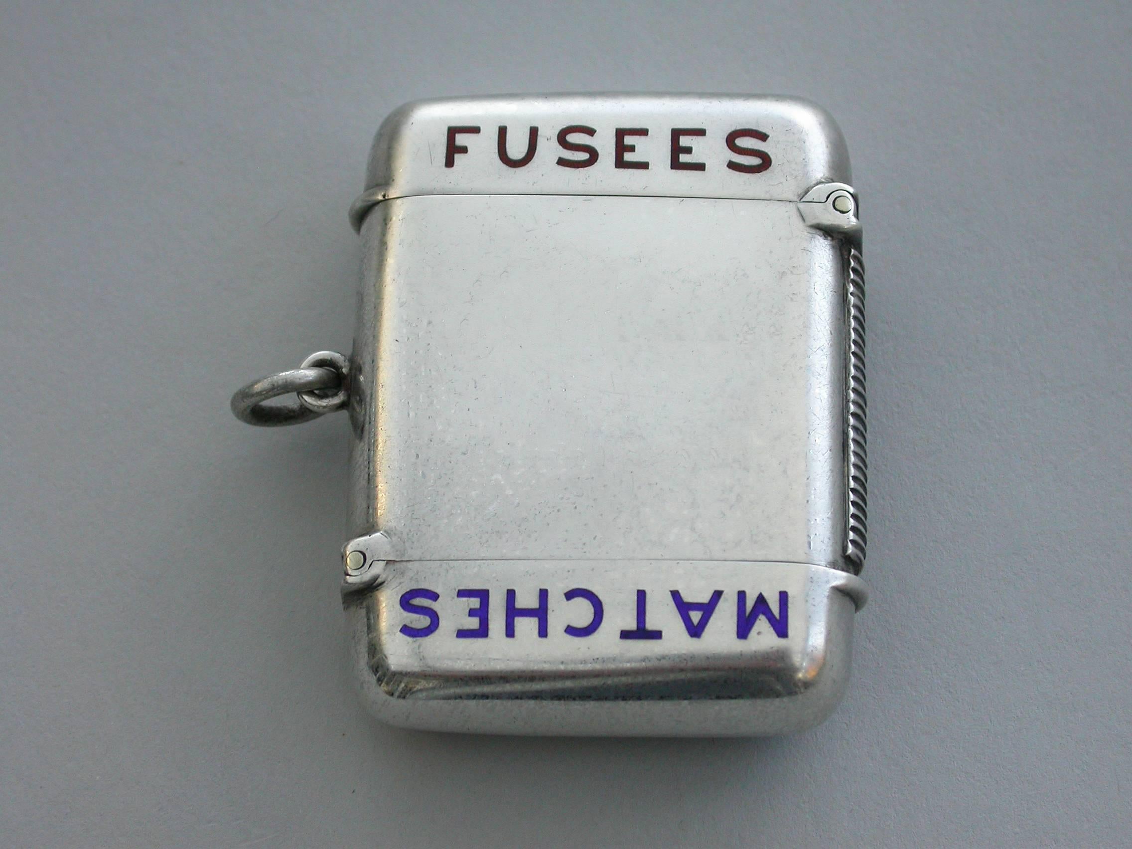 Other Large Silver and Enamel Dual Compartment Vesta Case Matches and Fusees