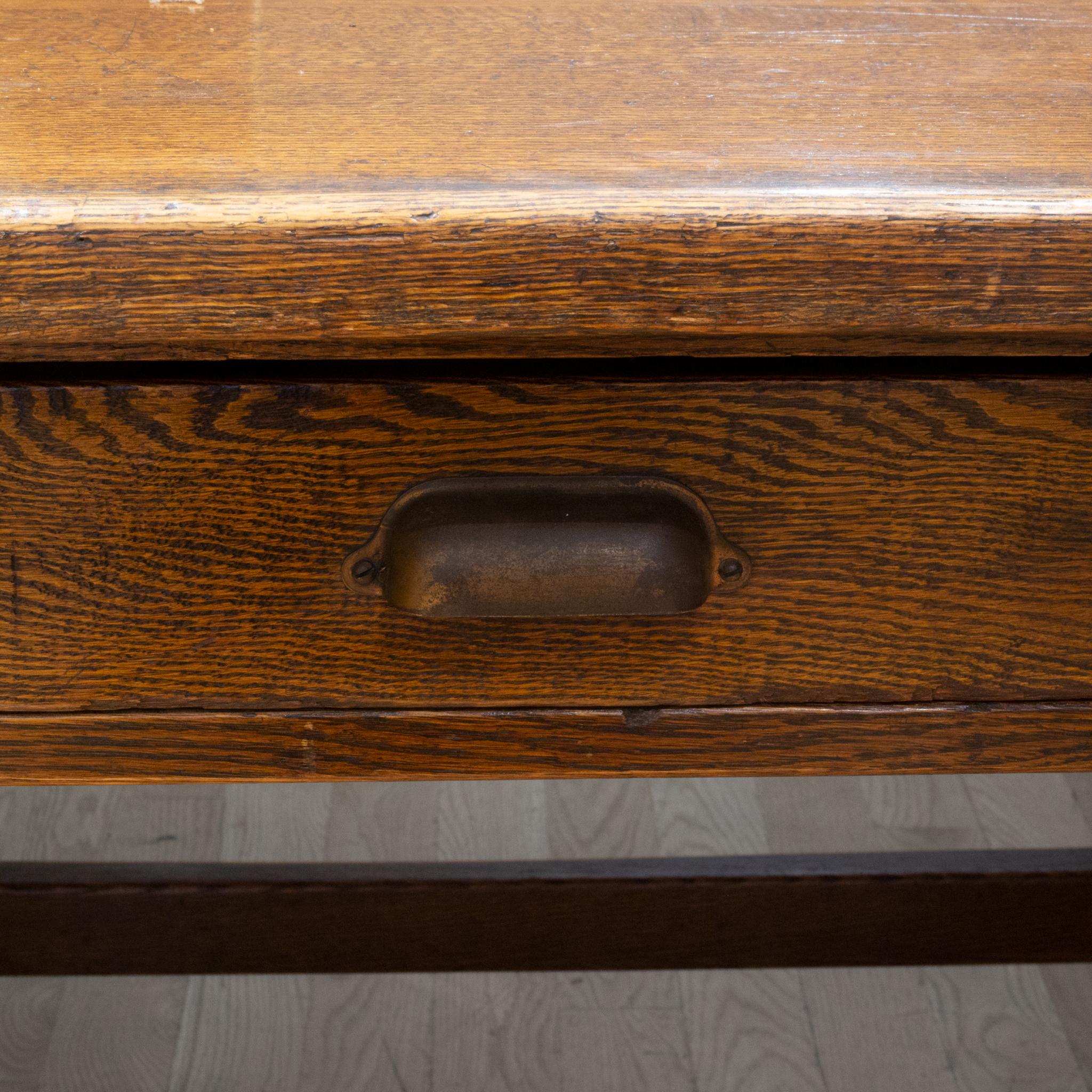 Early 20th C Large Tiger Oak Double Person Desk, C.1930-1940 6