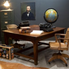 Early 20th C Large Tiger Oak Double Person Desk, C.1930-1940