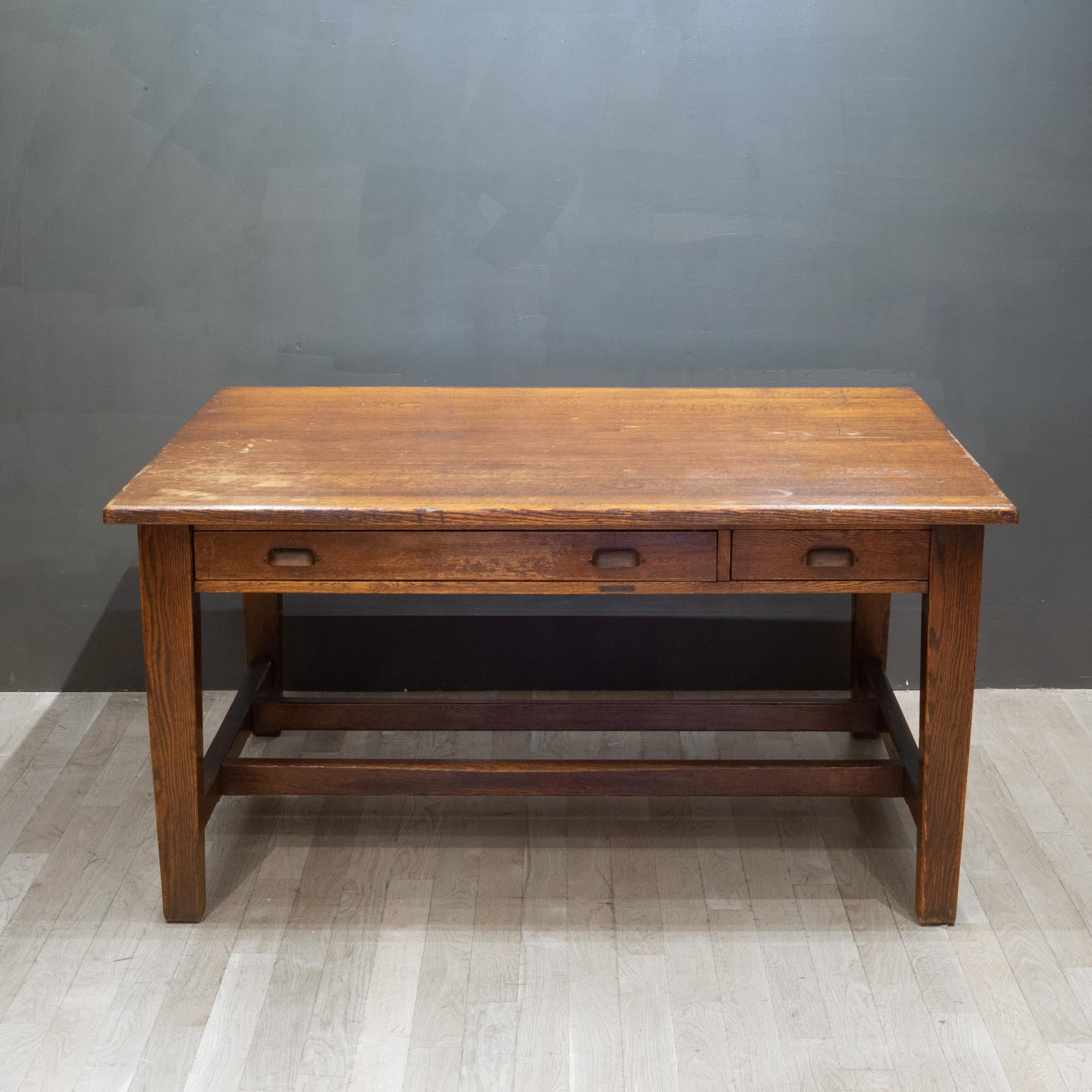 20th Century Early 20th C Large Tiger Oak Double Person Desk, C.1930-1940