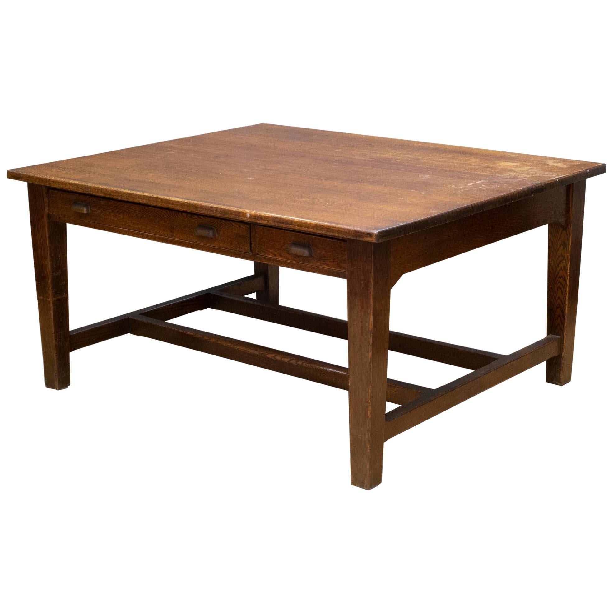 Early 20th C Large Tiger Oak Double Person Desk, C.1930-1940