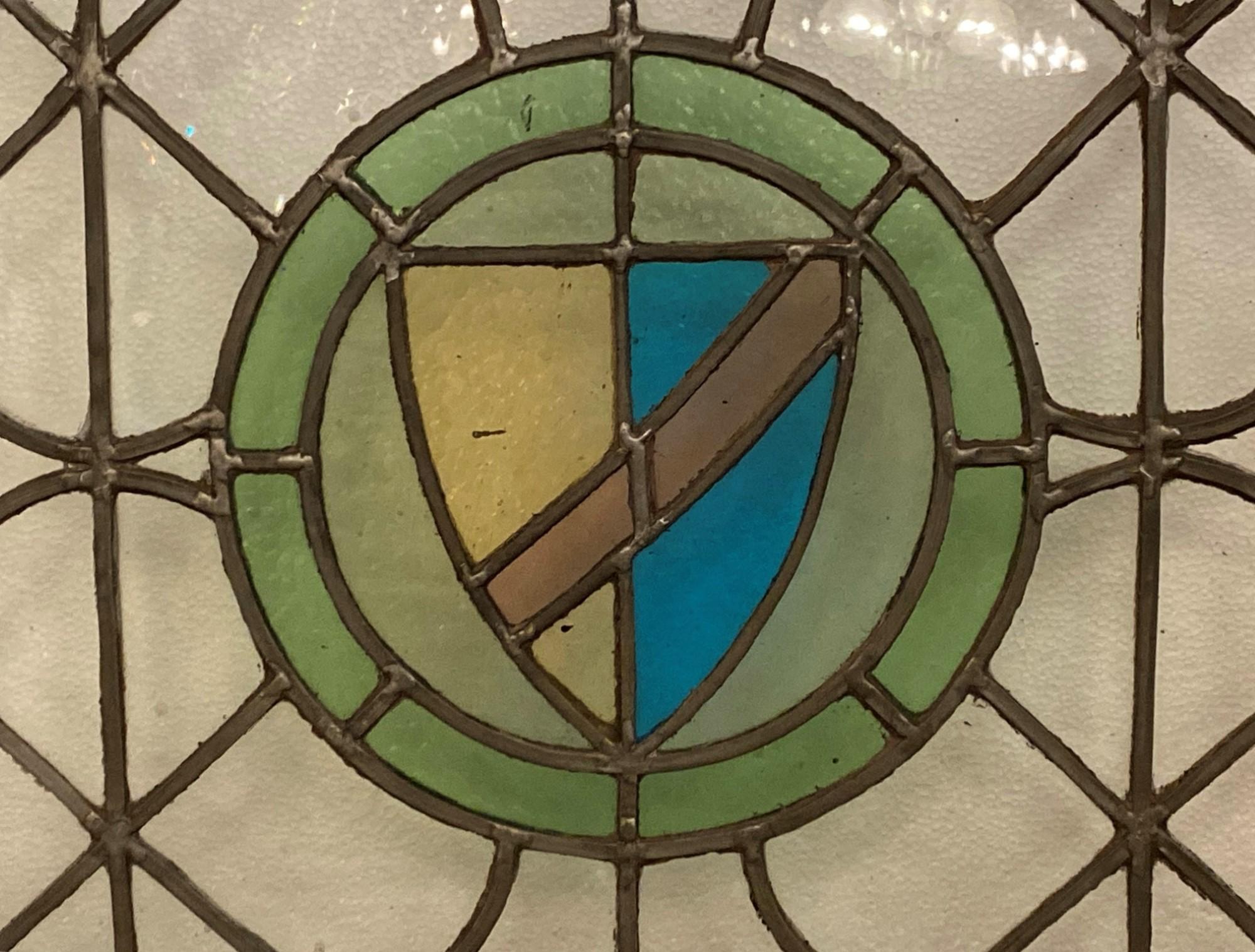 20th Century Early 20th C. Leaded Stained Glass Window with a Quatrefoil and Shield Motif