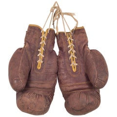 Antique Early 20th Century Leather Boxing Gloves, circa 1940s