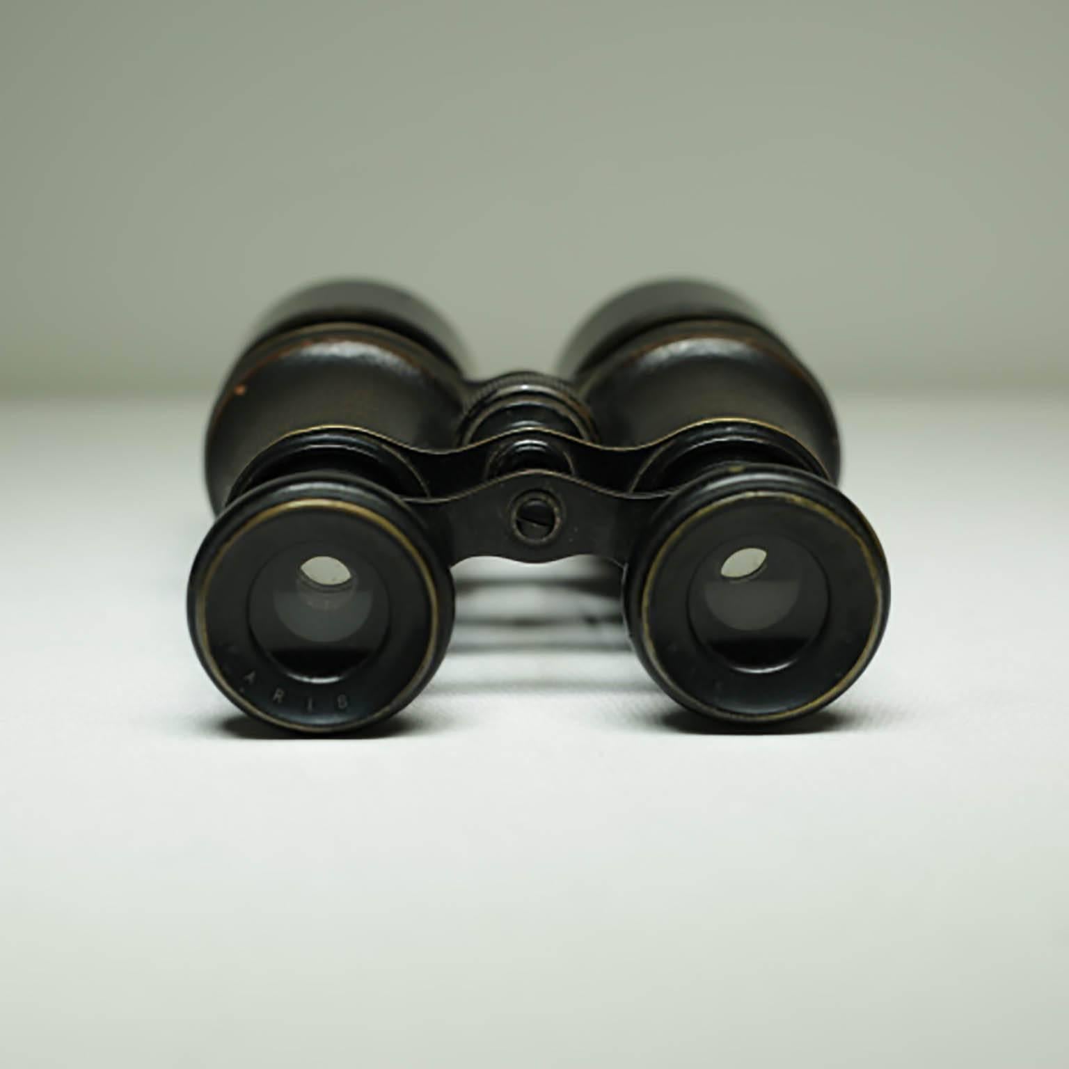 French Early 20th Century Leather Wrapped Binoculars, Paris, France, circa 1890s