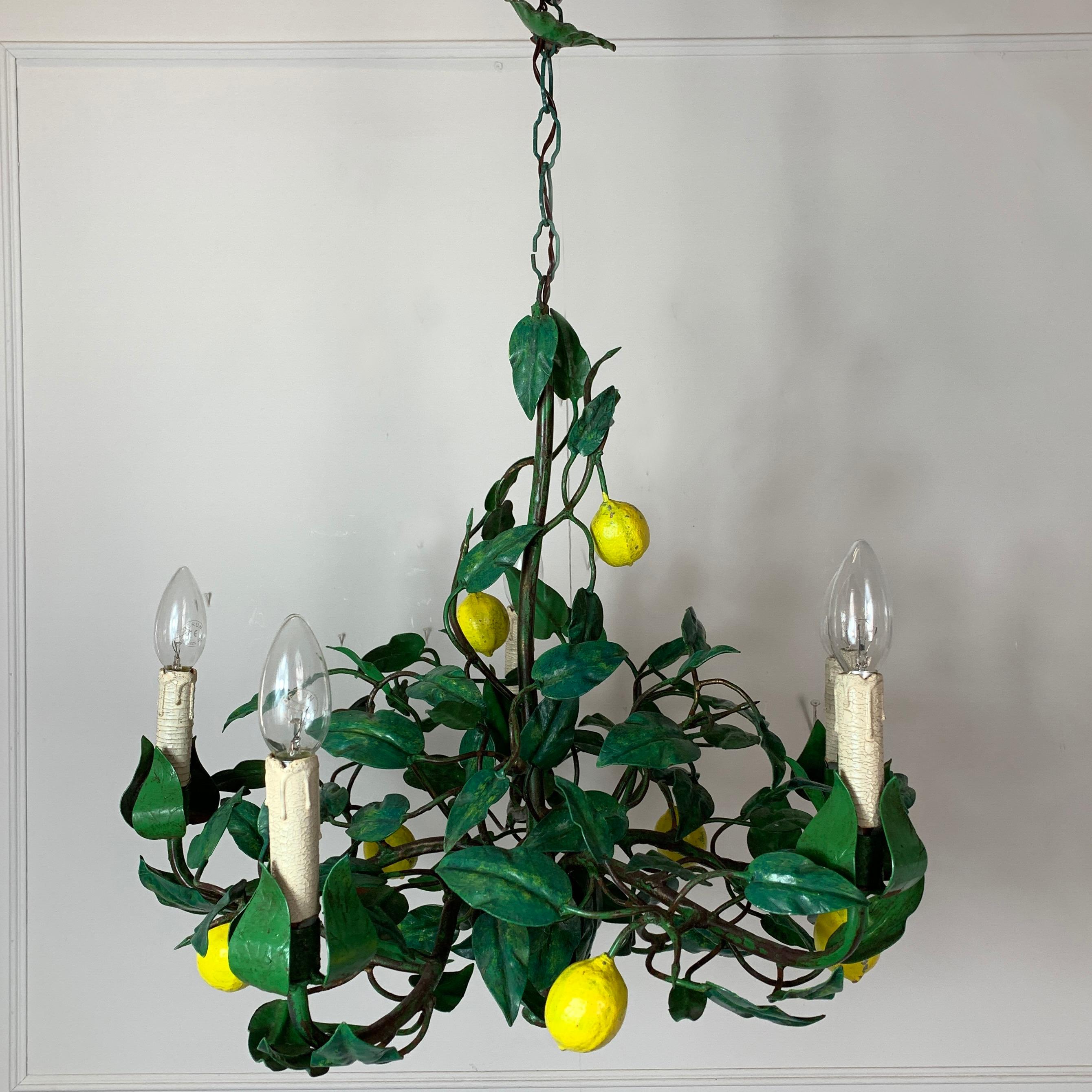 Early 20th Century Lemon Toleware Chandelier, Italy 2