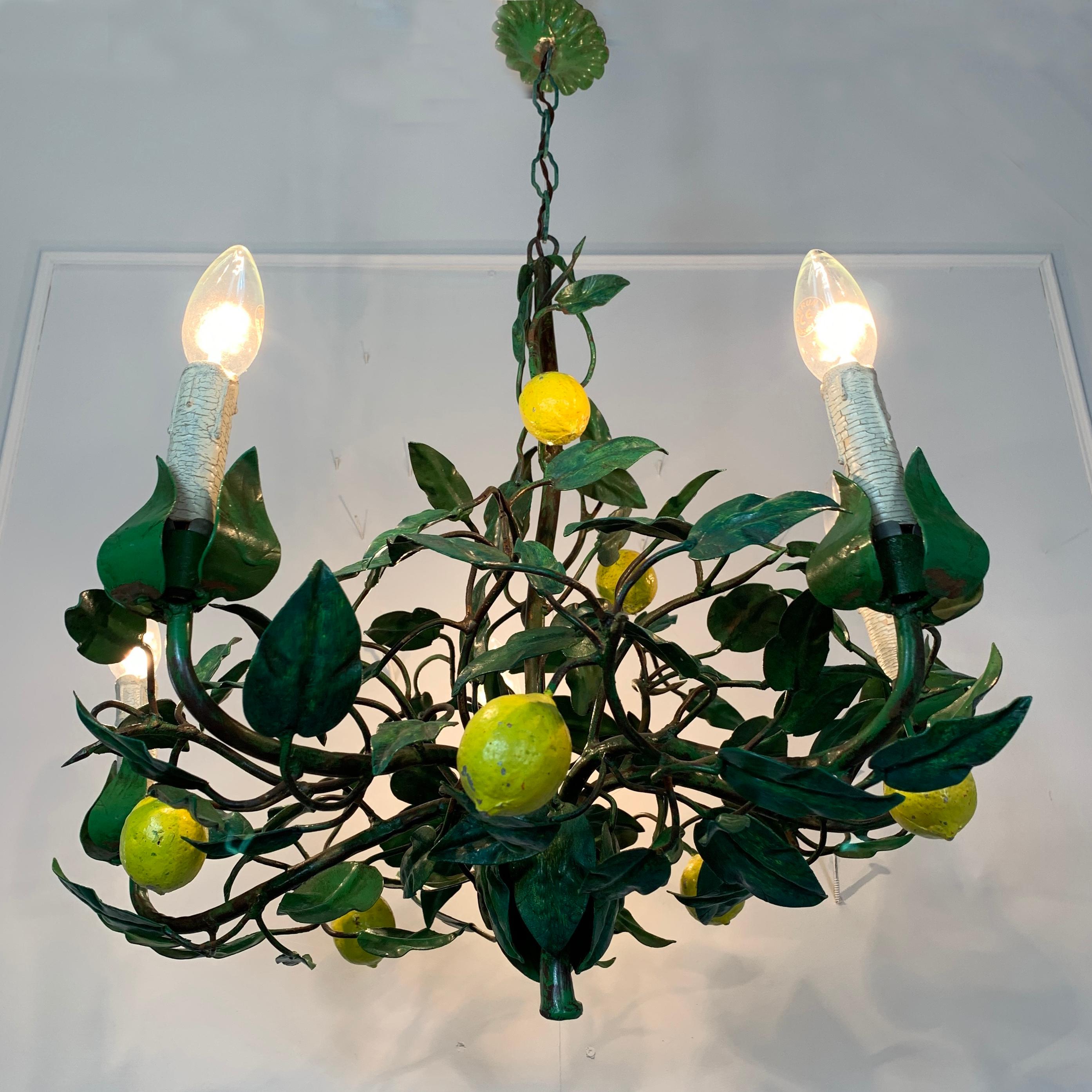 Early 20th Century Lemon Toleware Chandelier, Italy 4