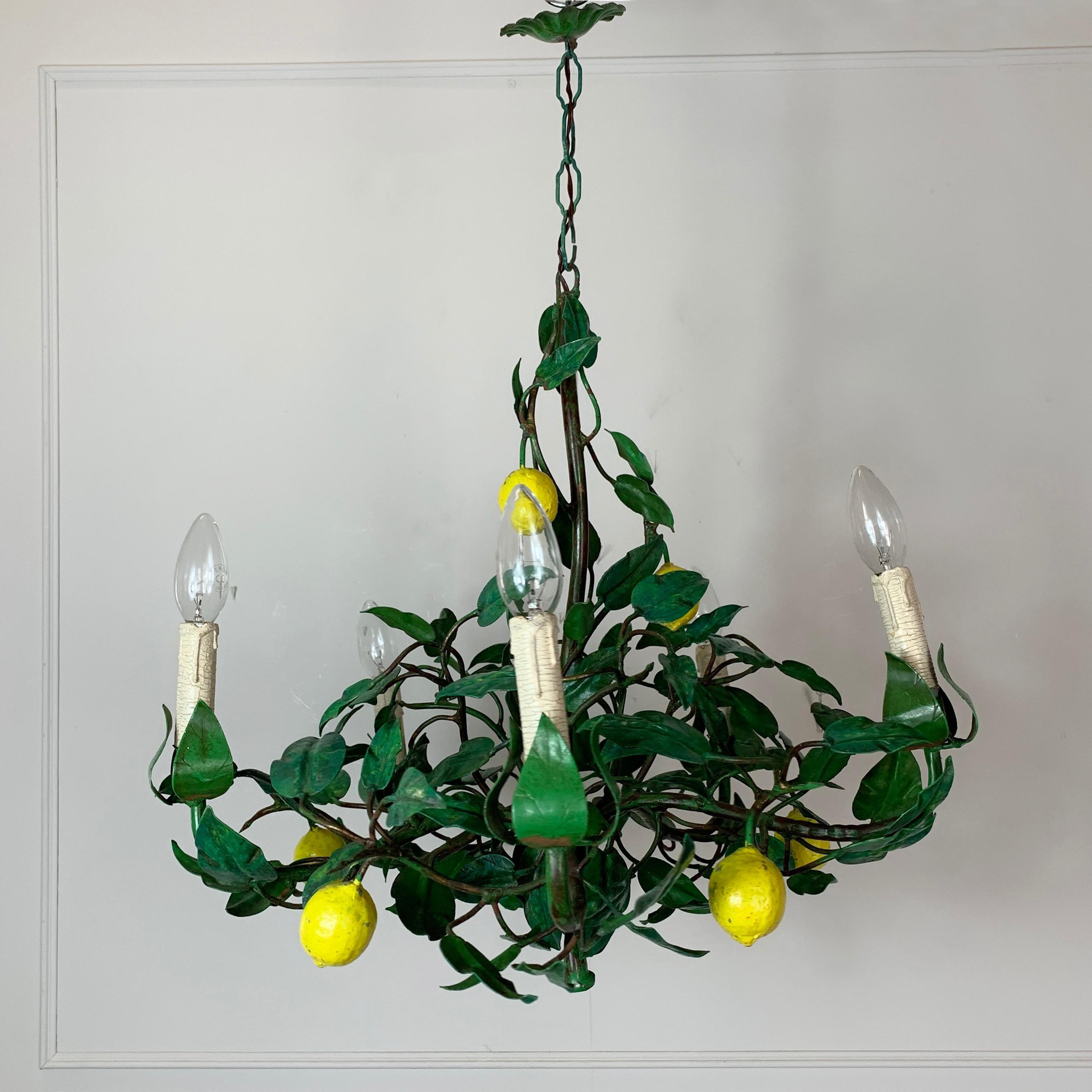 Hand-Crafted Early 20th Century Lemon Toleware Chandelier, Italy