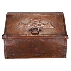 Early 20th C. Liberty & Co. Arts & Crafts Copper Wrapped Log Box with Handles