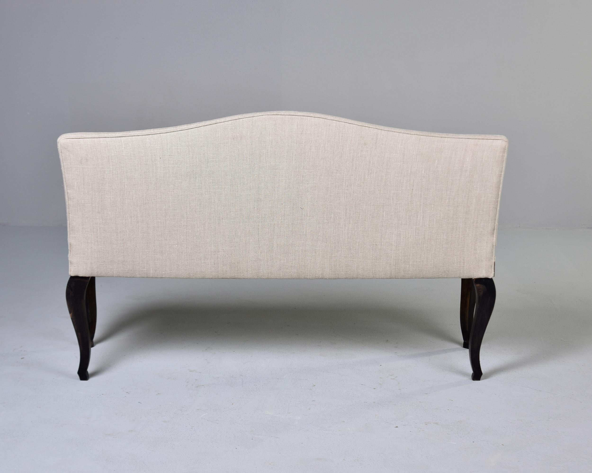 Early 20th C Linen Covered French Hall Bench  1