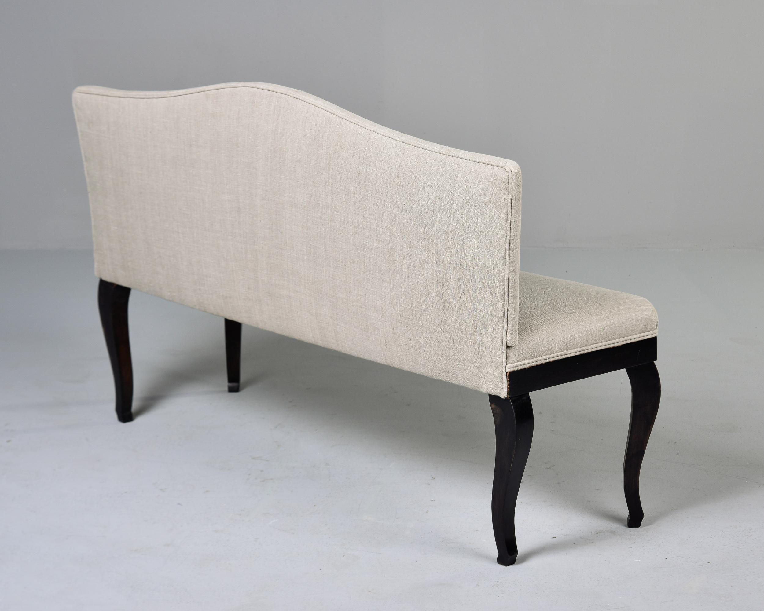Early 20th C Linen Covered French Hall Bench  2