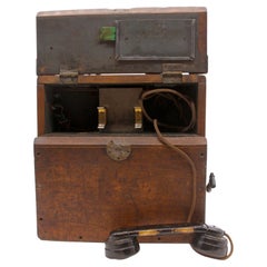 Early 20th C. Long Island Railroad 2 Line Telephone in Wood Case