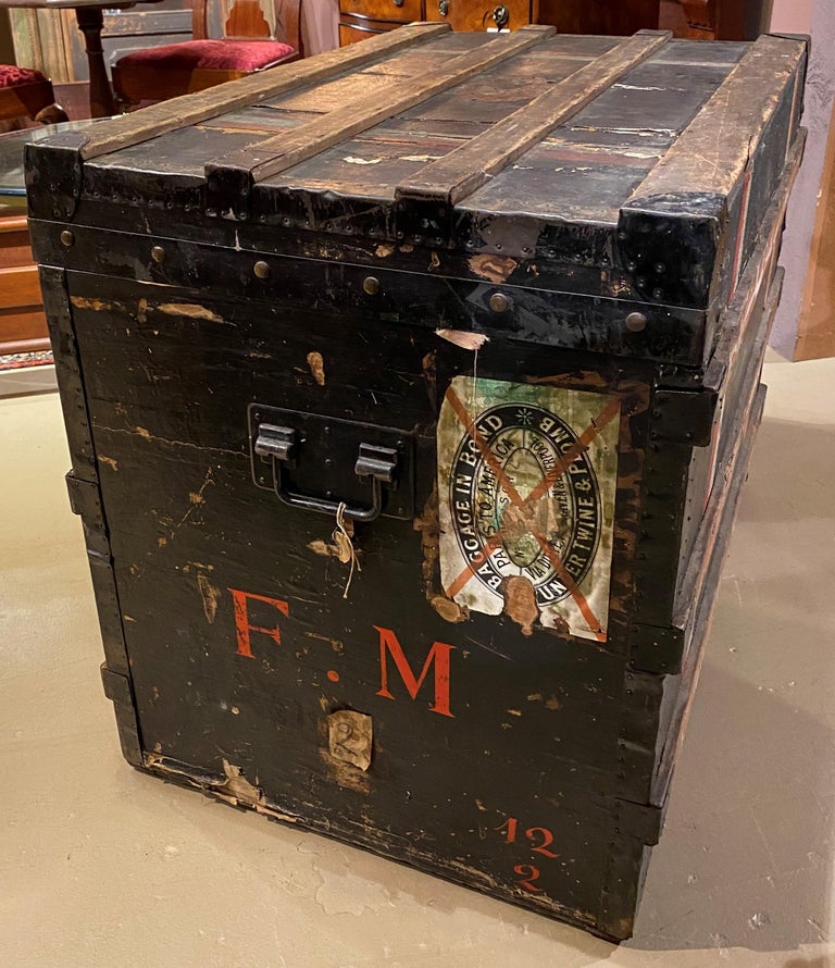 French Early 20th c Louis Vuitton Steamer Trunk with Interior Label & Serial Number For Sale