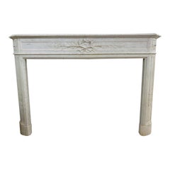 Antique Early 20th C Louis XVI Carrara Marble Mantel with Matching Cast Iron Insert