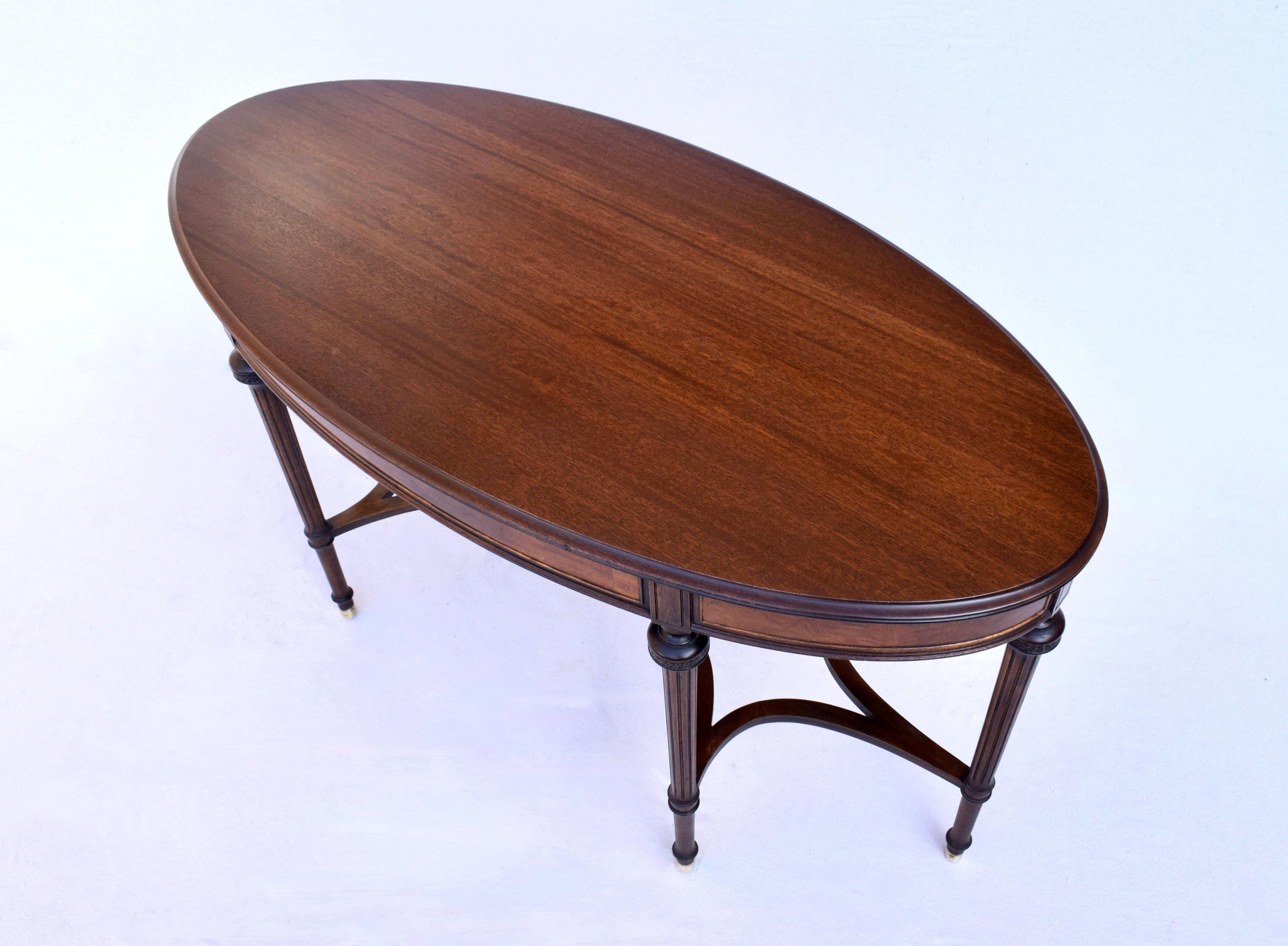 Early 20th C. Louis XVI Oval Mahogany Desk Library Table For Sale 4